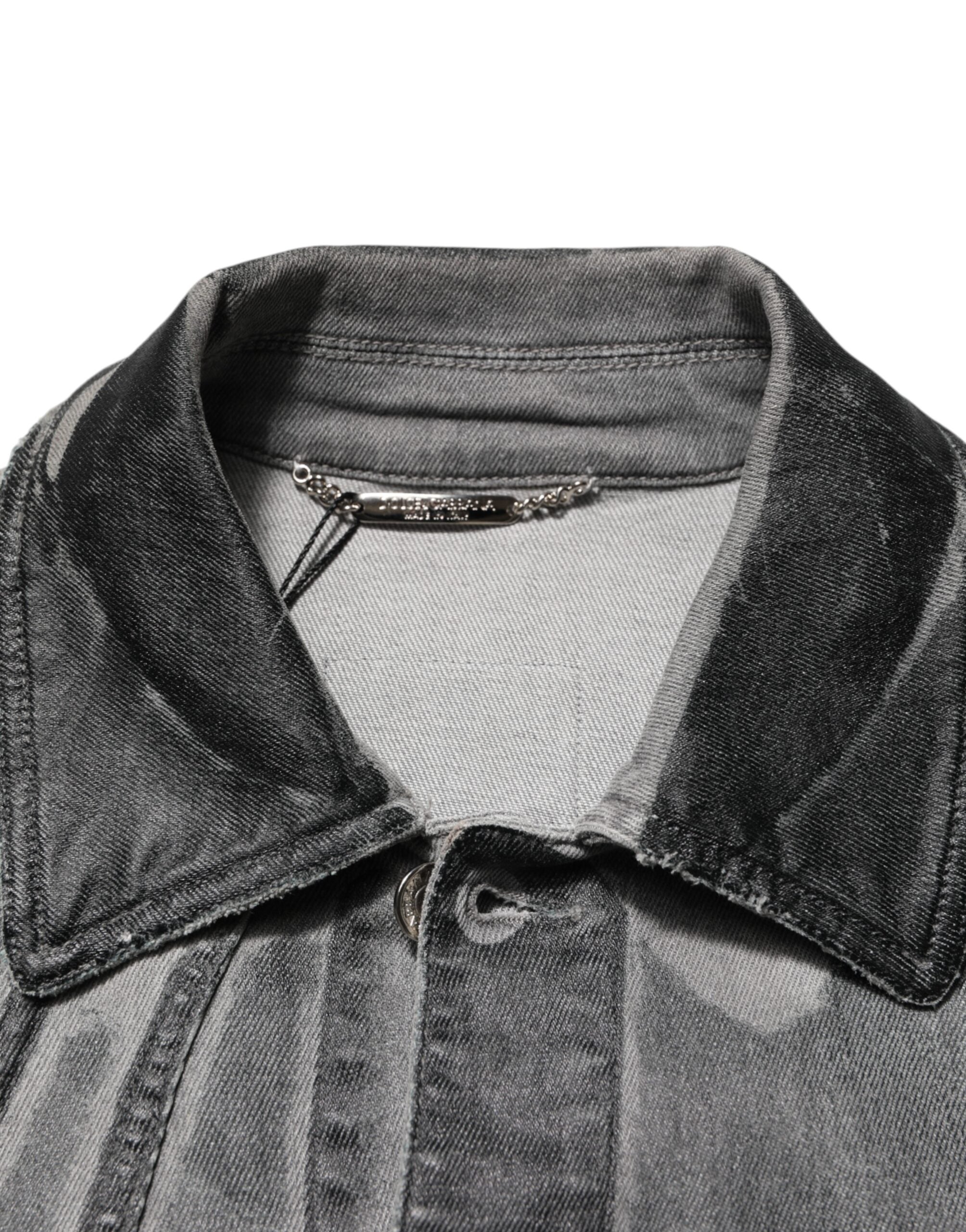 Gray Washed Cotton Stretch Denim Jacket