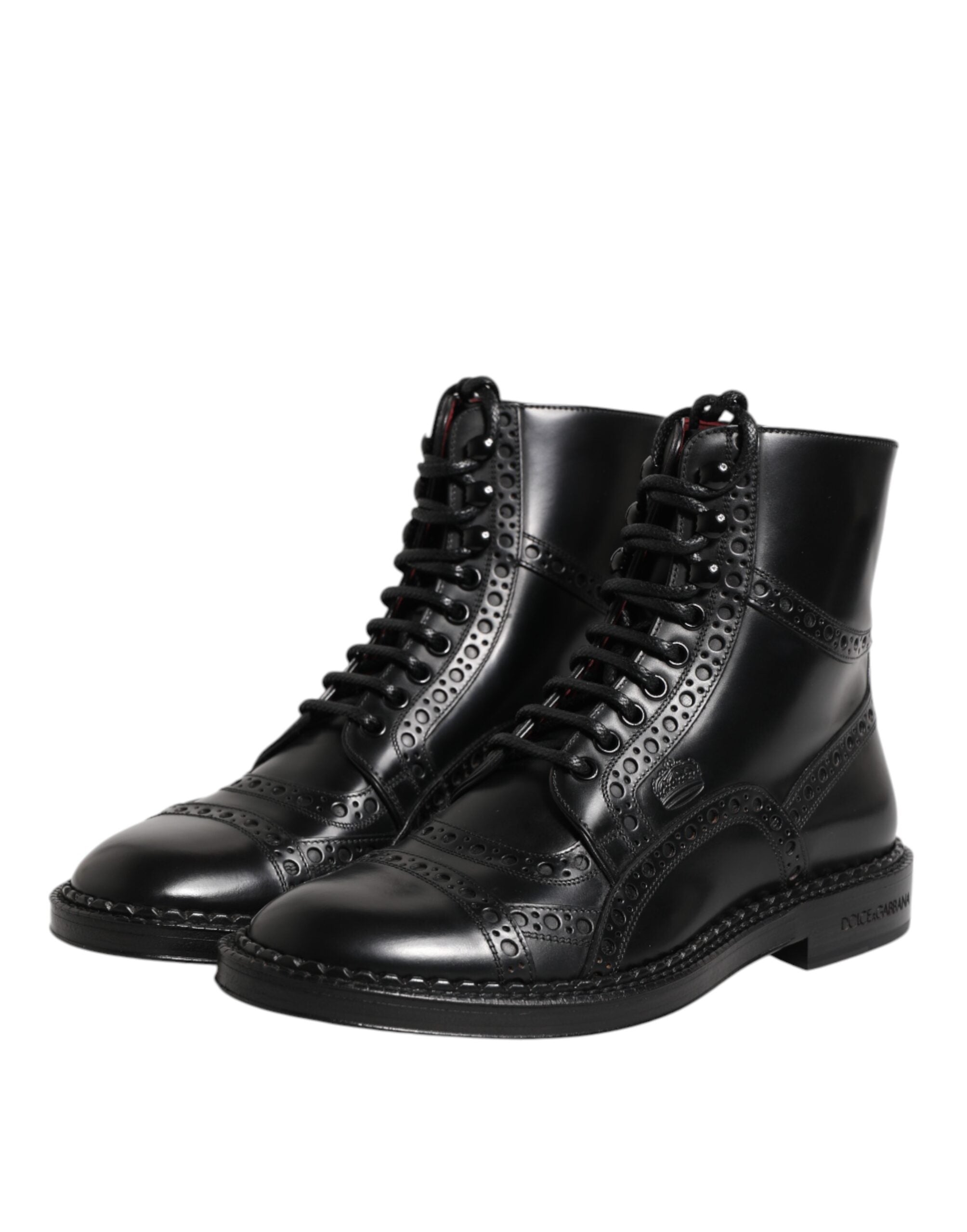 Black Leather Lace Up Mid Calf Boots Shoes