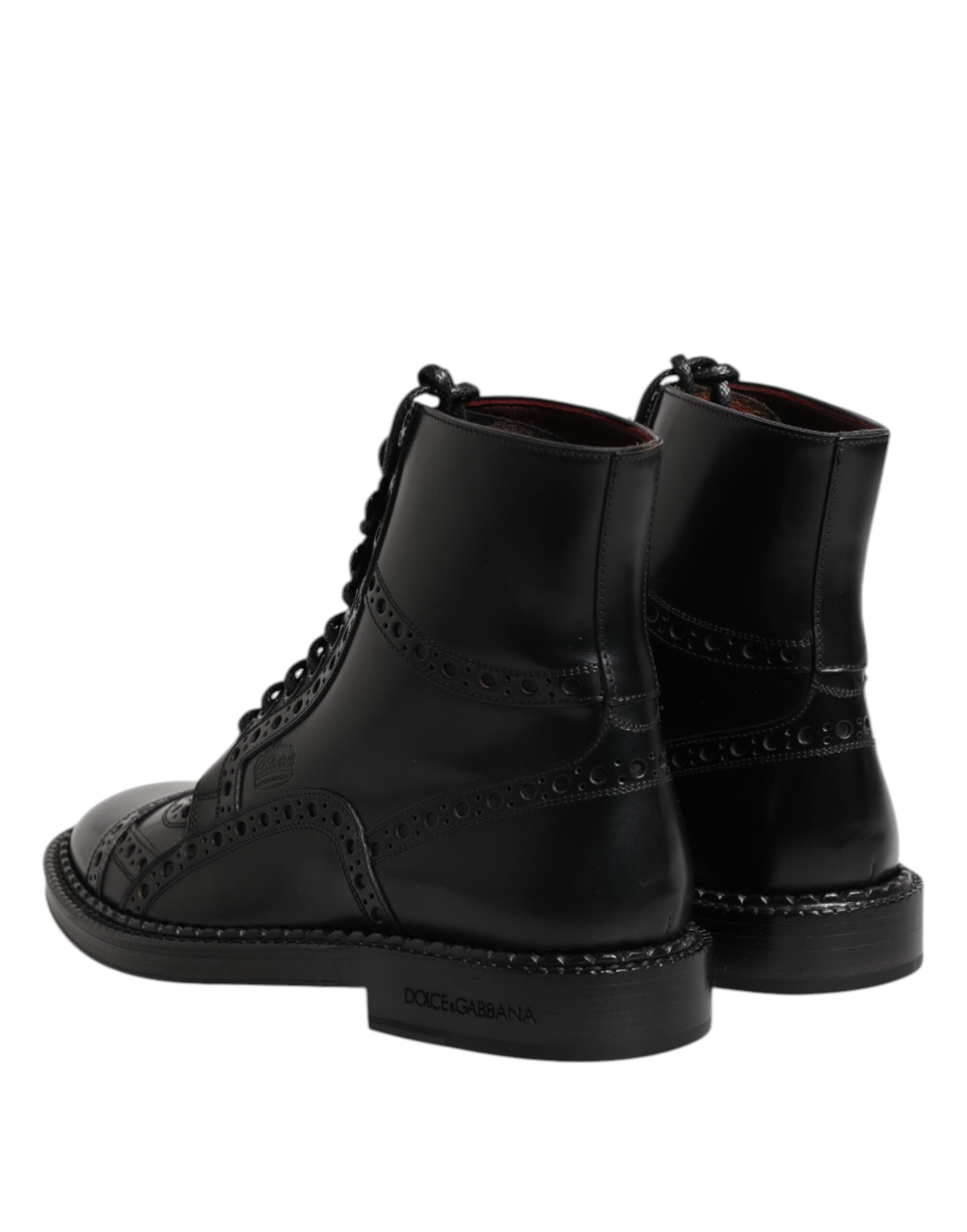 Black Leather Lace Up Mid Calf Boots Shoes