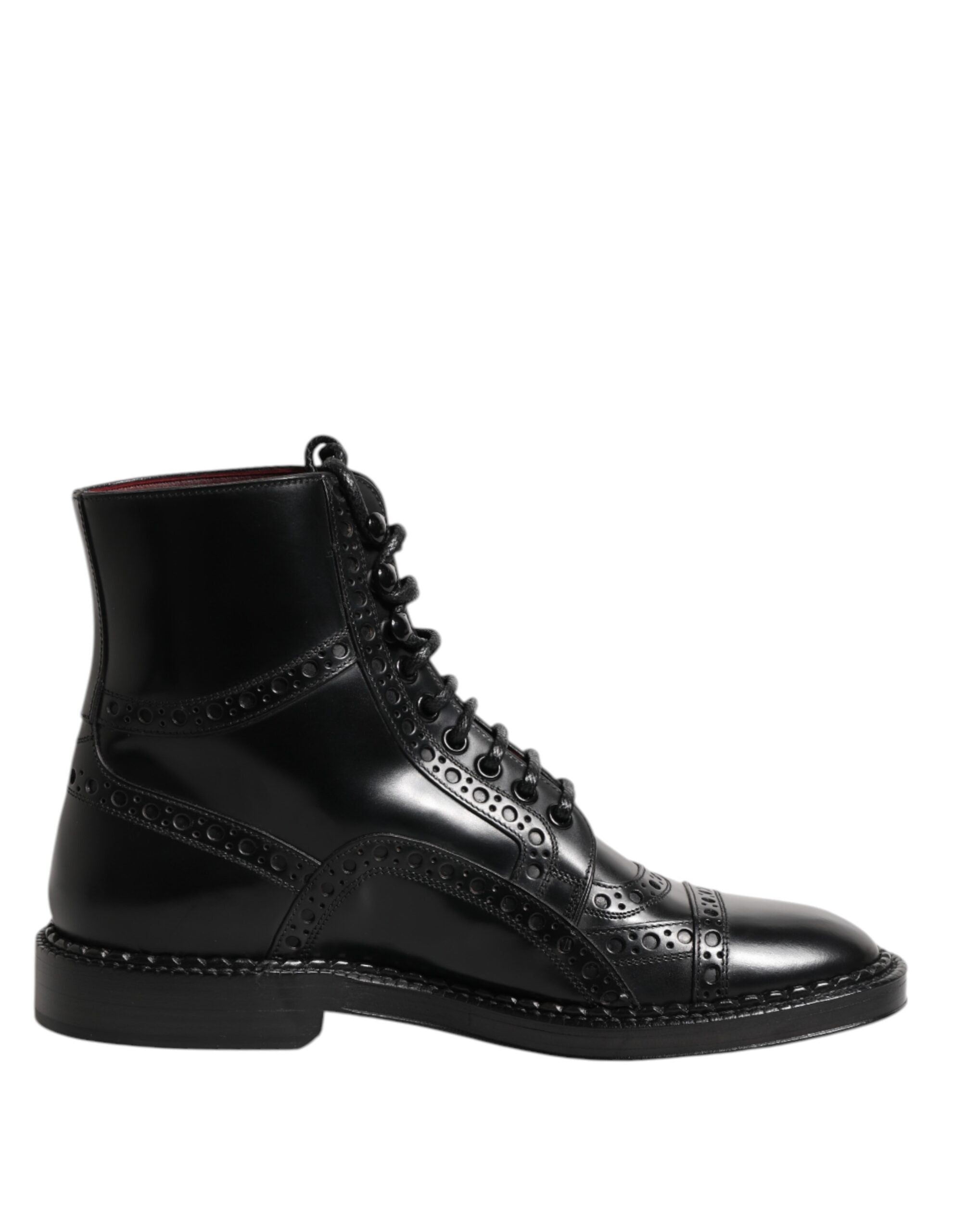 Black Leather Lace Up Mid Calf Boots Shoes