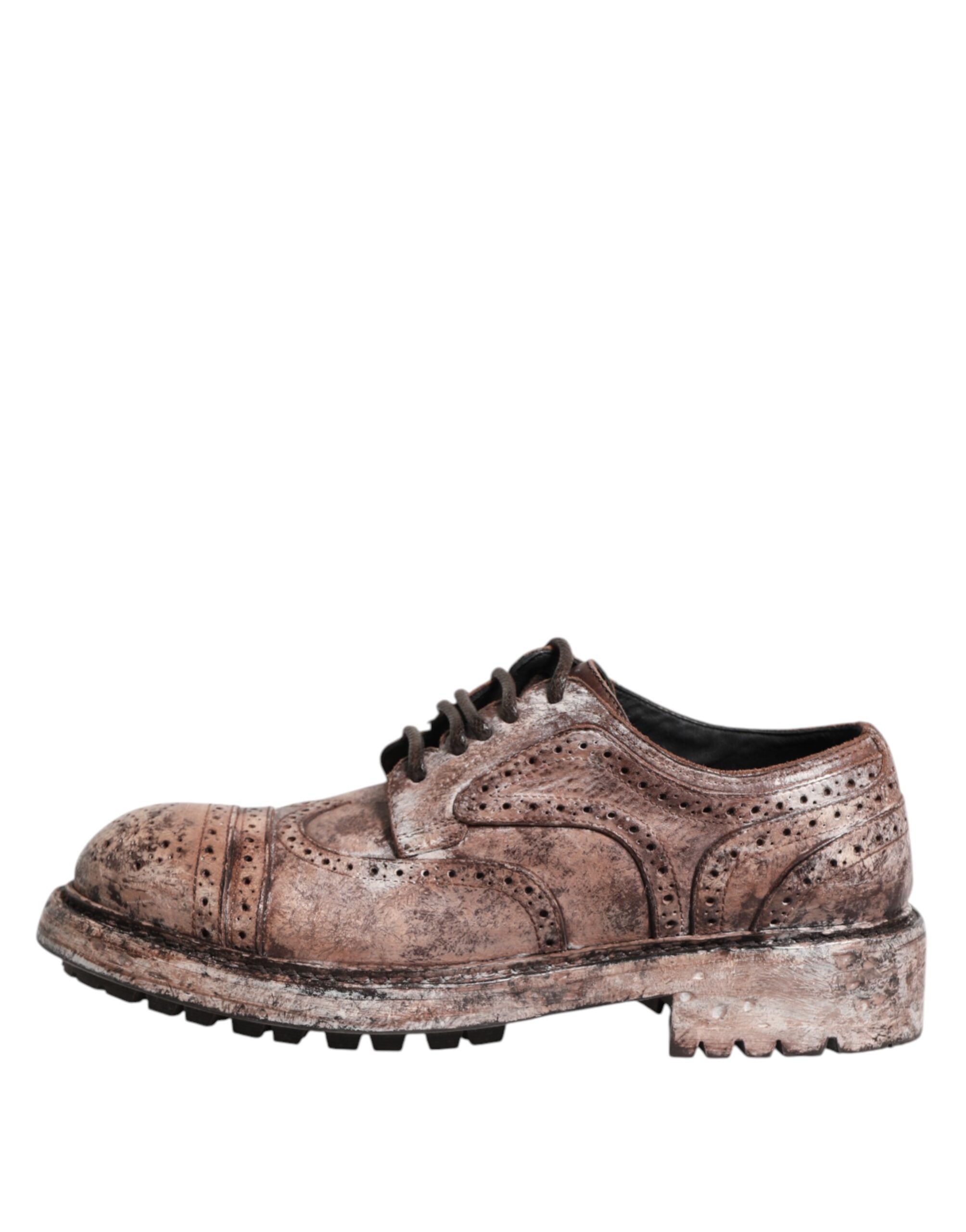 Brown Leather Distressed Brogue Lace Up Shoes