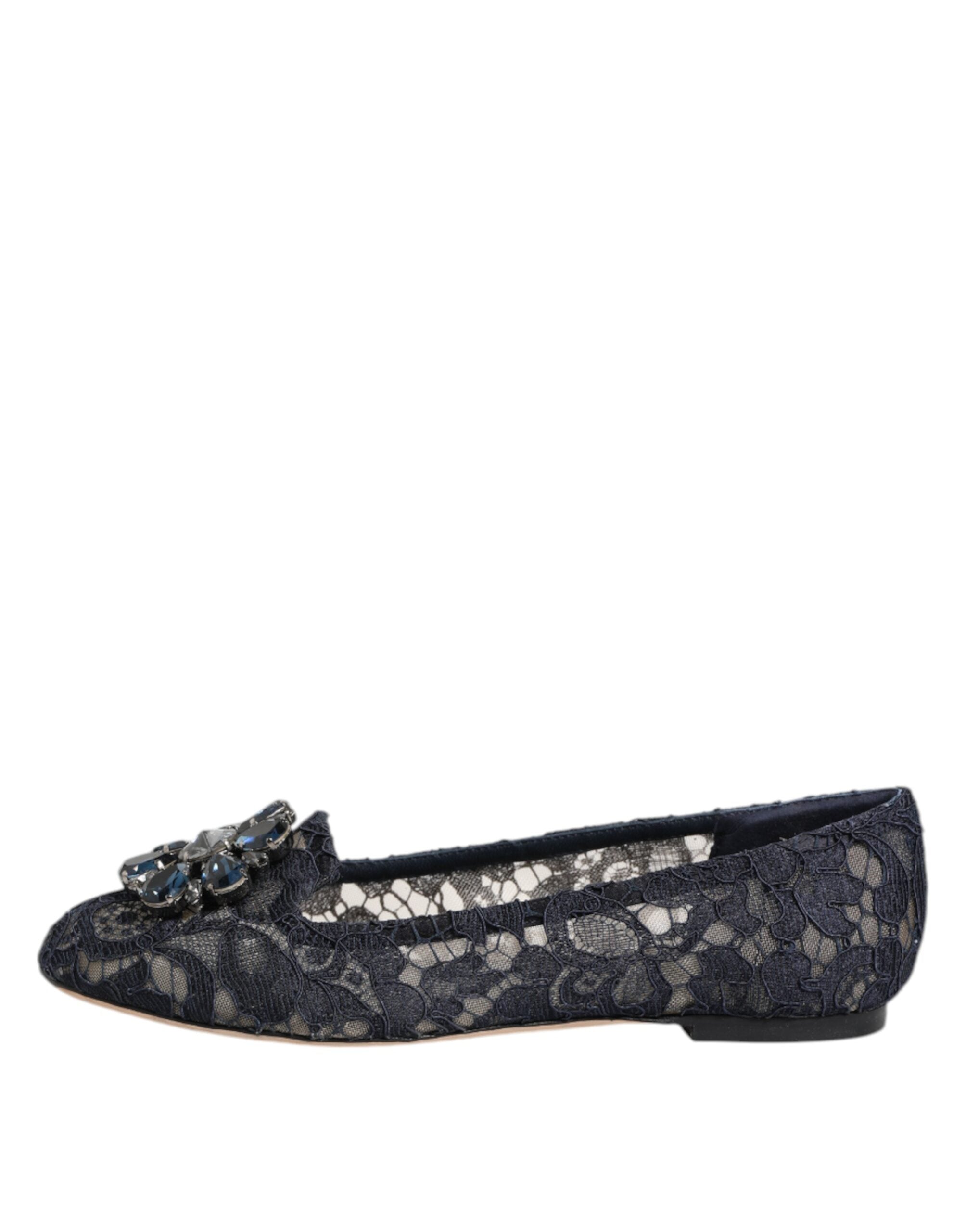 Blue Taormina Lace Crystals Flats Shoes