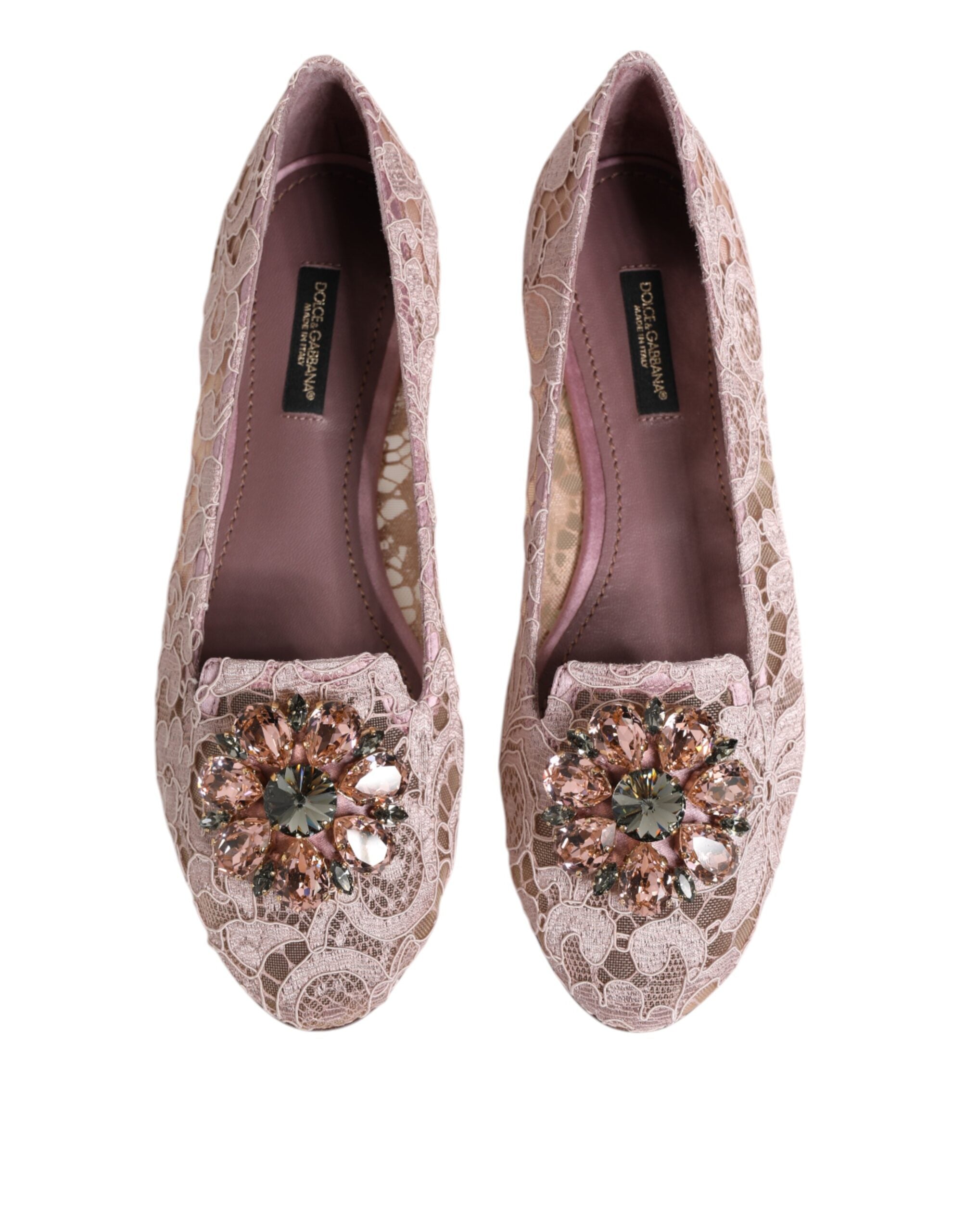 Pink Taormina Lace Crystals Flats Shoes
