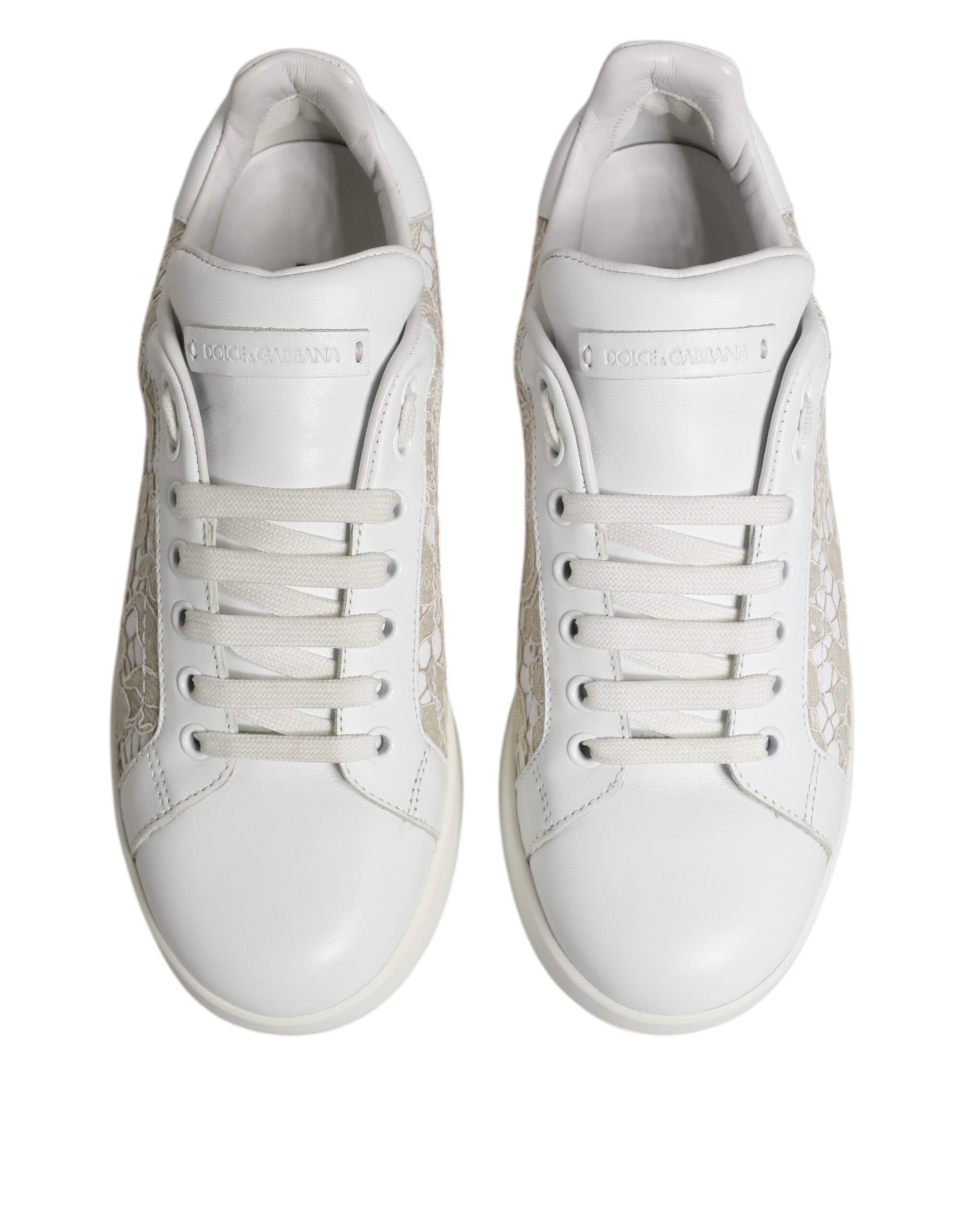 White Lace Leather Low Top Sneaker Shoes