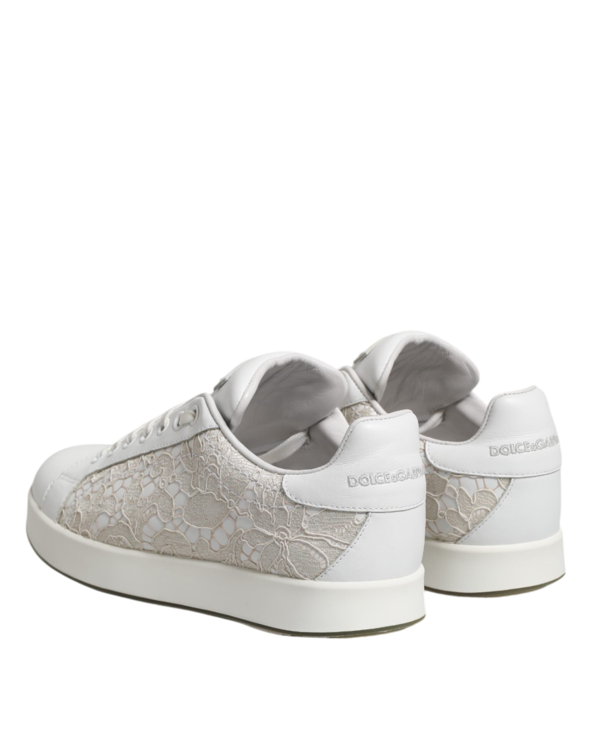 White Lace Leather Low Top Sneaker Shoes