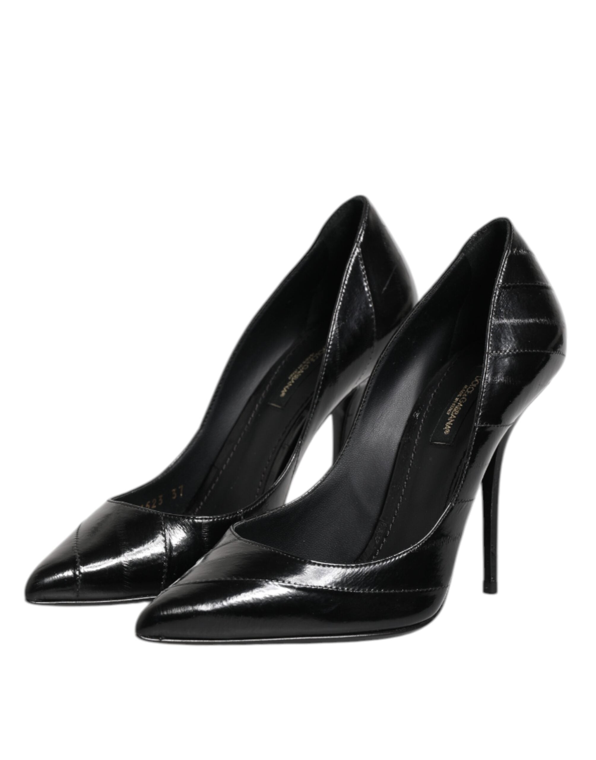 Black Leather Stiletto High Heels Pumps Shoes