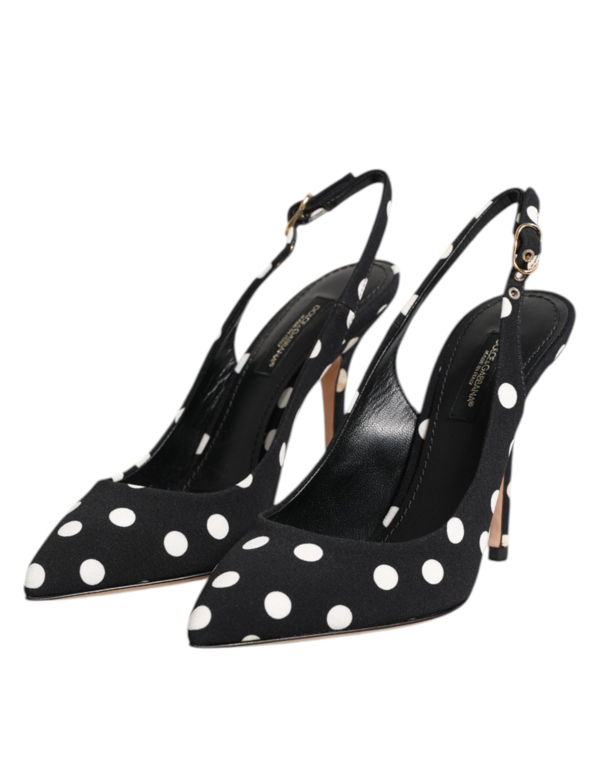 Black White Dotted Stiletto Slingback Shoes