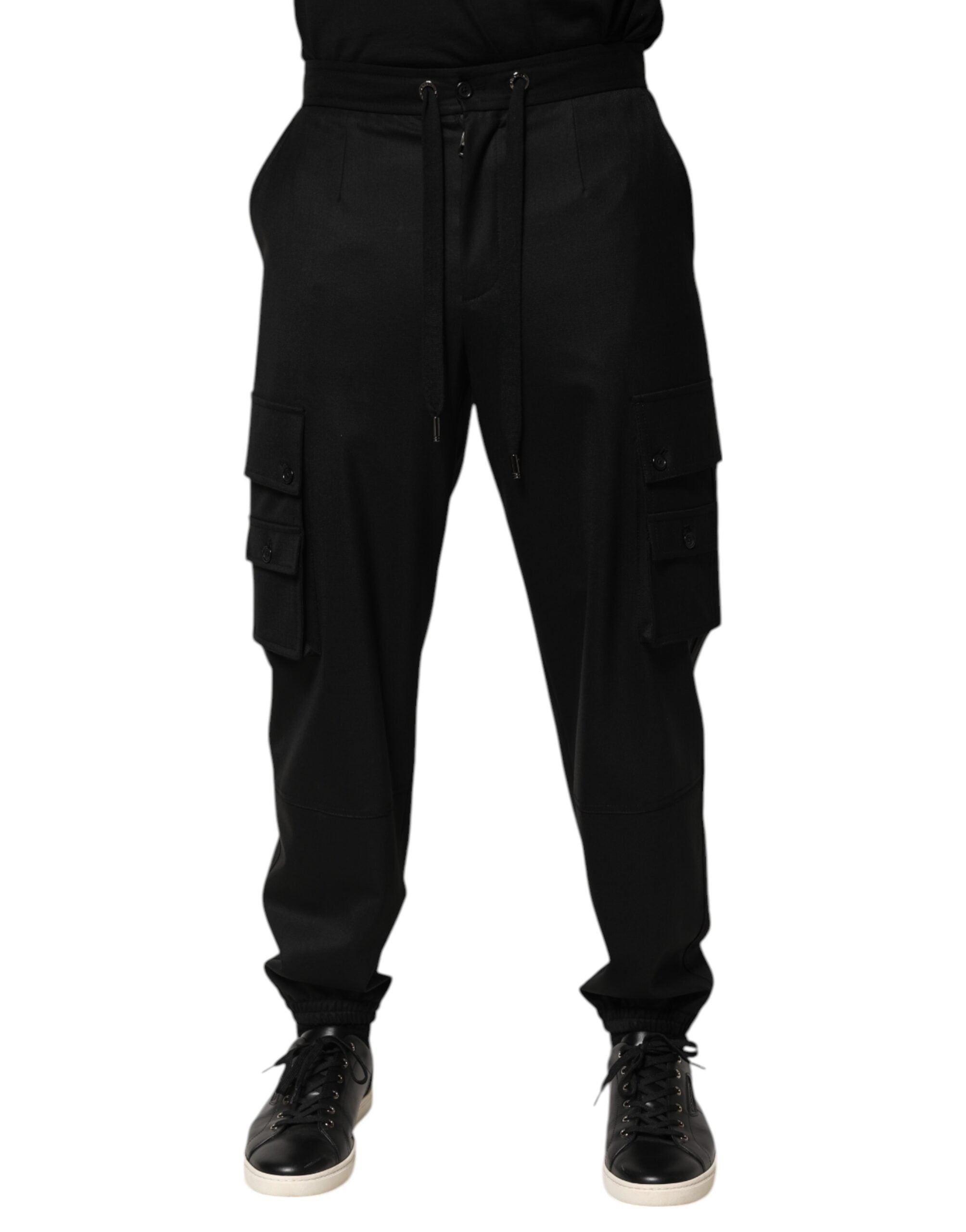 Solid Black Cargo Jogger Men Sweatpants Pants