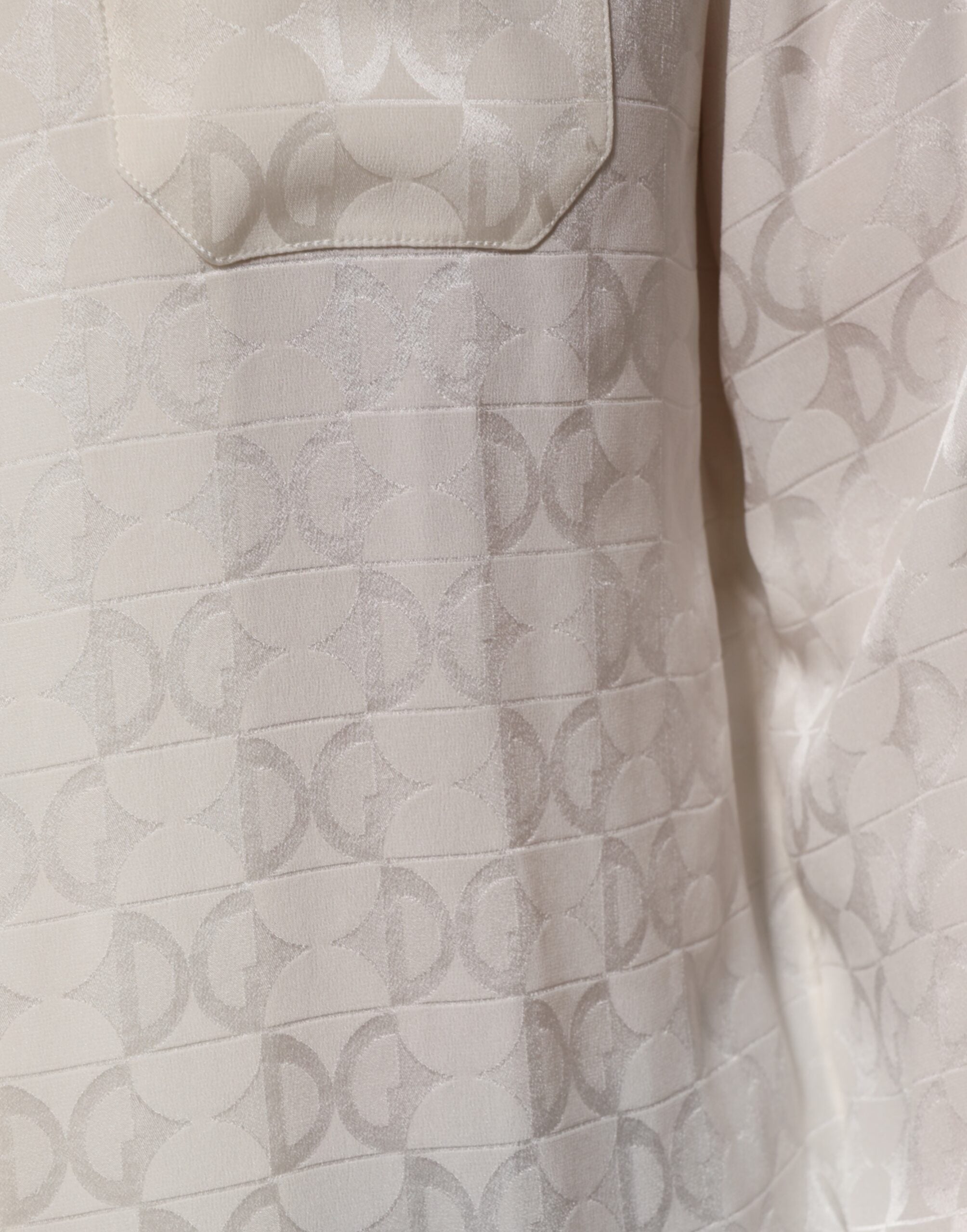 White Silk DG Logo Print Long Sleeves Shirt