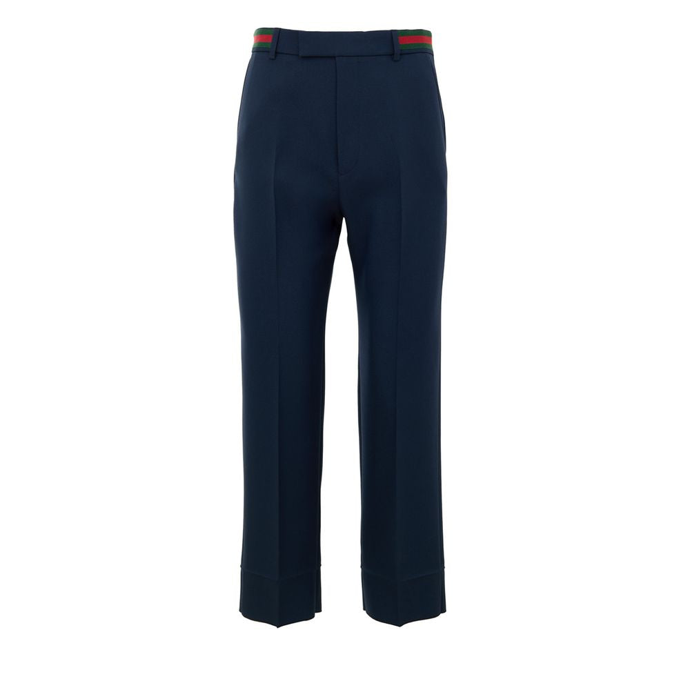 Blue Cotton Casual Pants