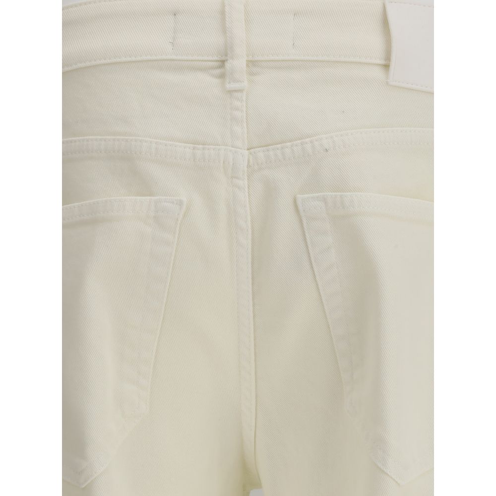 Cream Cotton Slim Fit Jeans