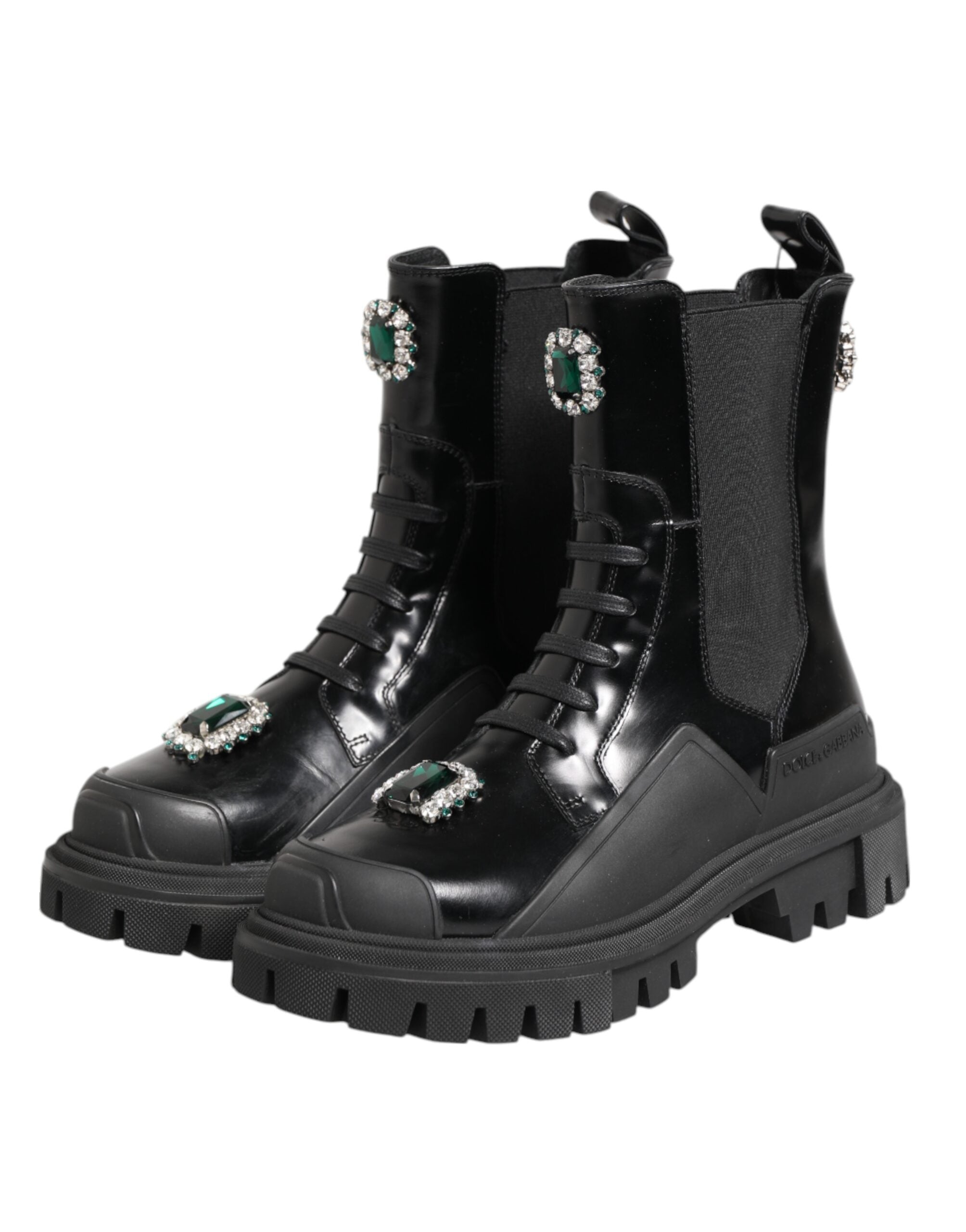 Black Crystal Embellished Combat Boots Shoes