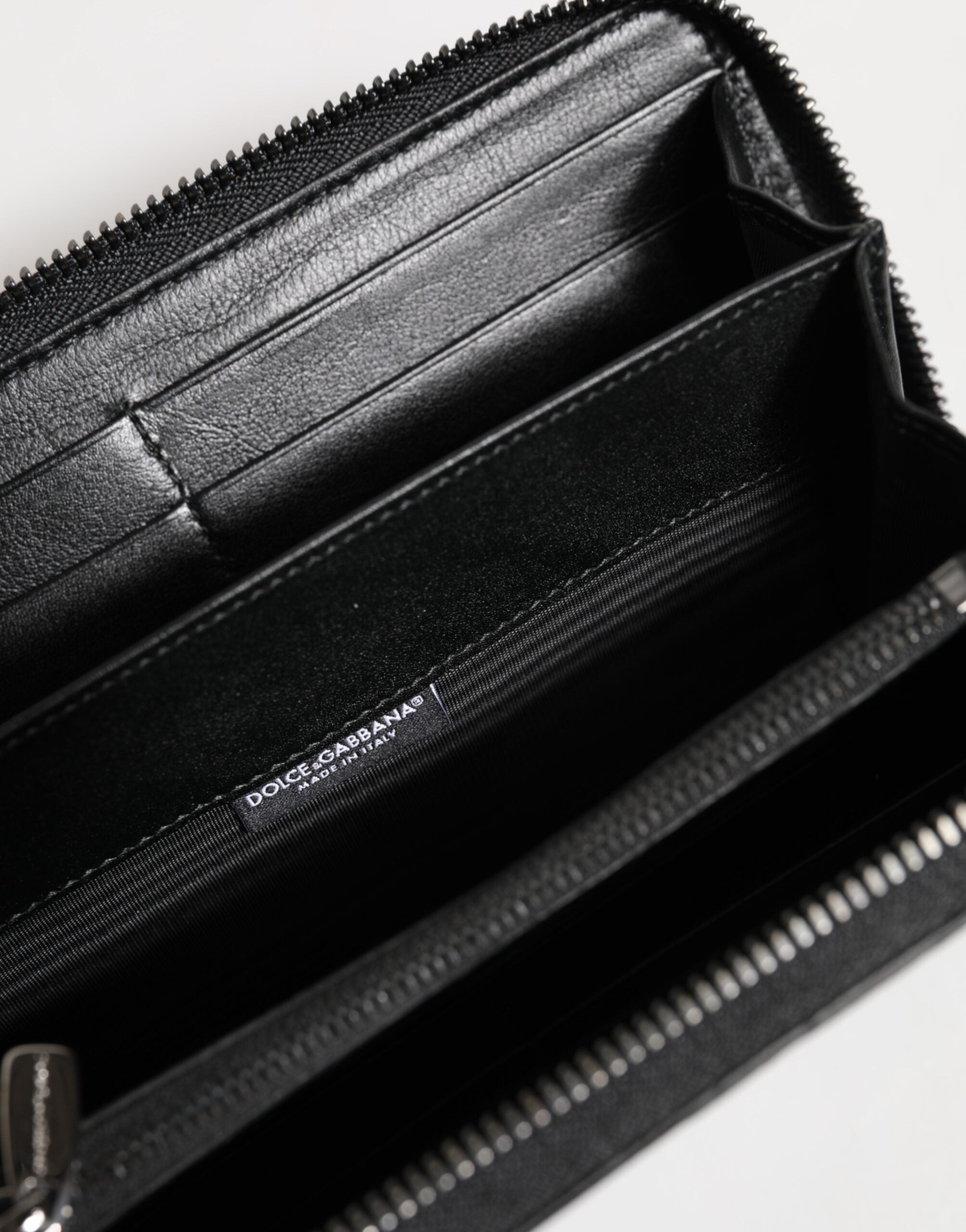 Black Leather Logo Plaque Zip Around Continental Wallet