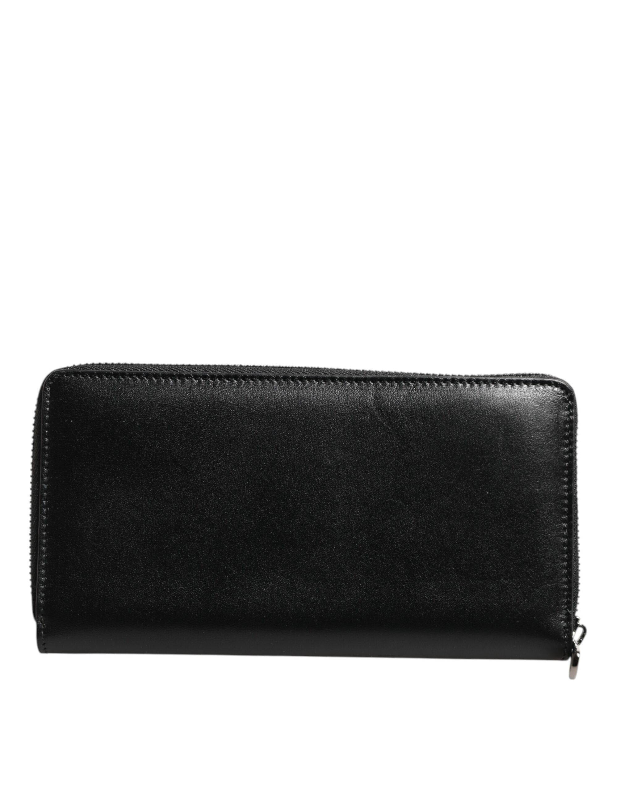 Black Leather DG Plaque Zip Around Continental Wallet