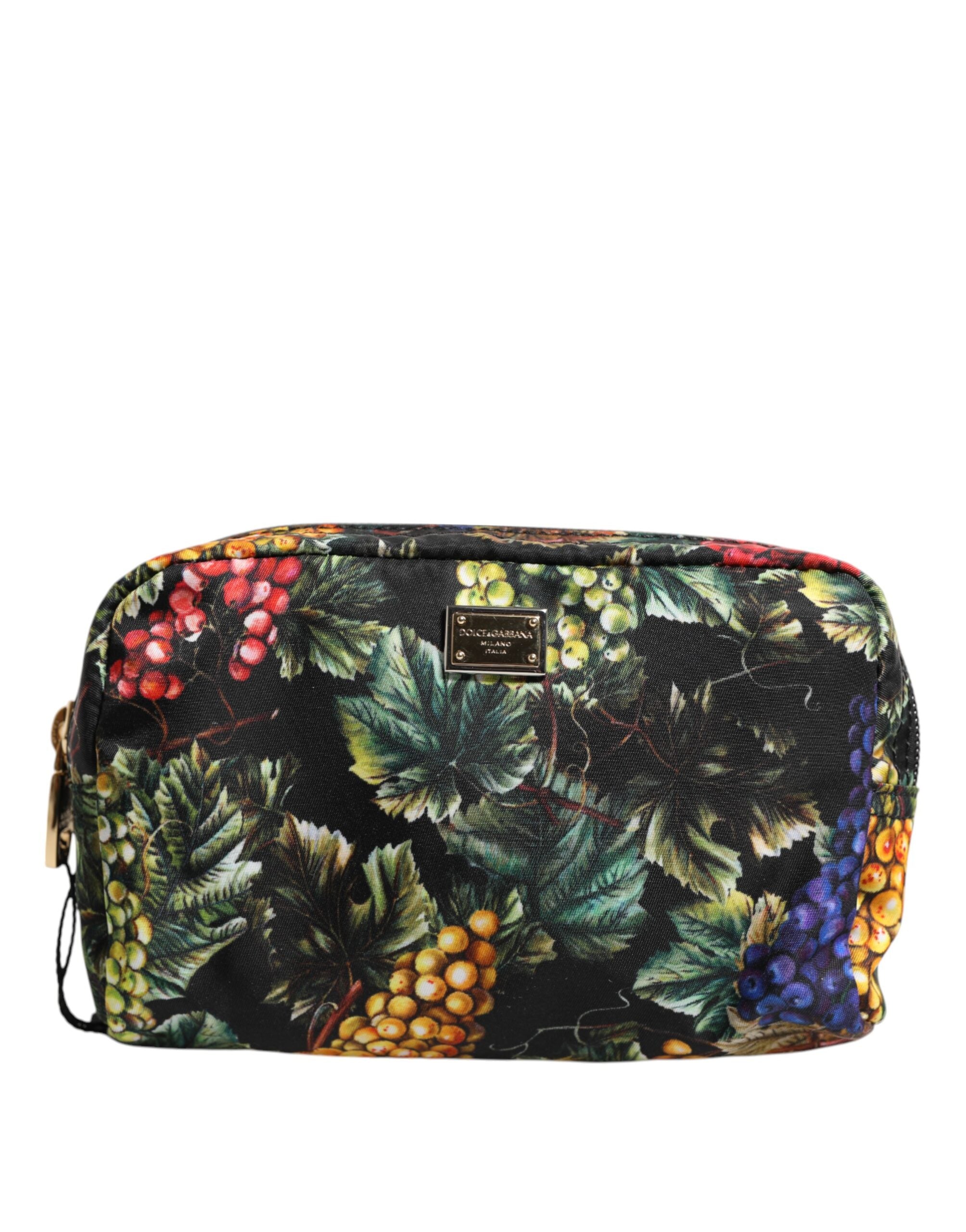 Multicolor Grape Print Clutch Logo Plaque Pouch Bag
