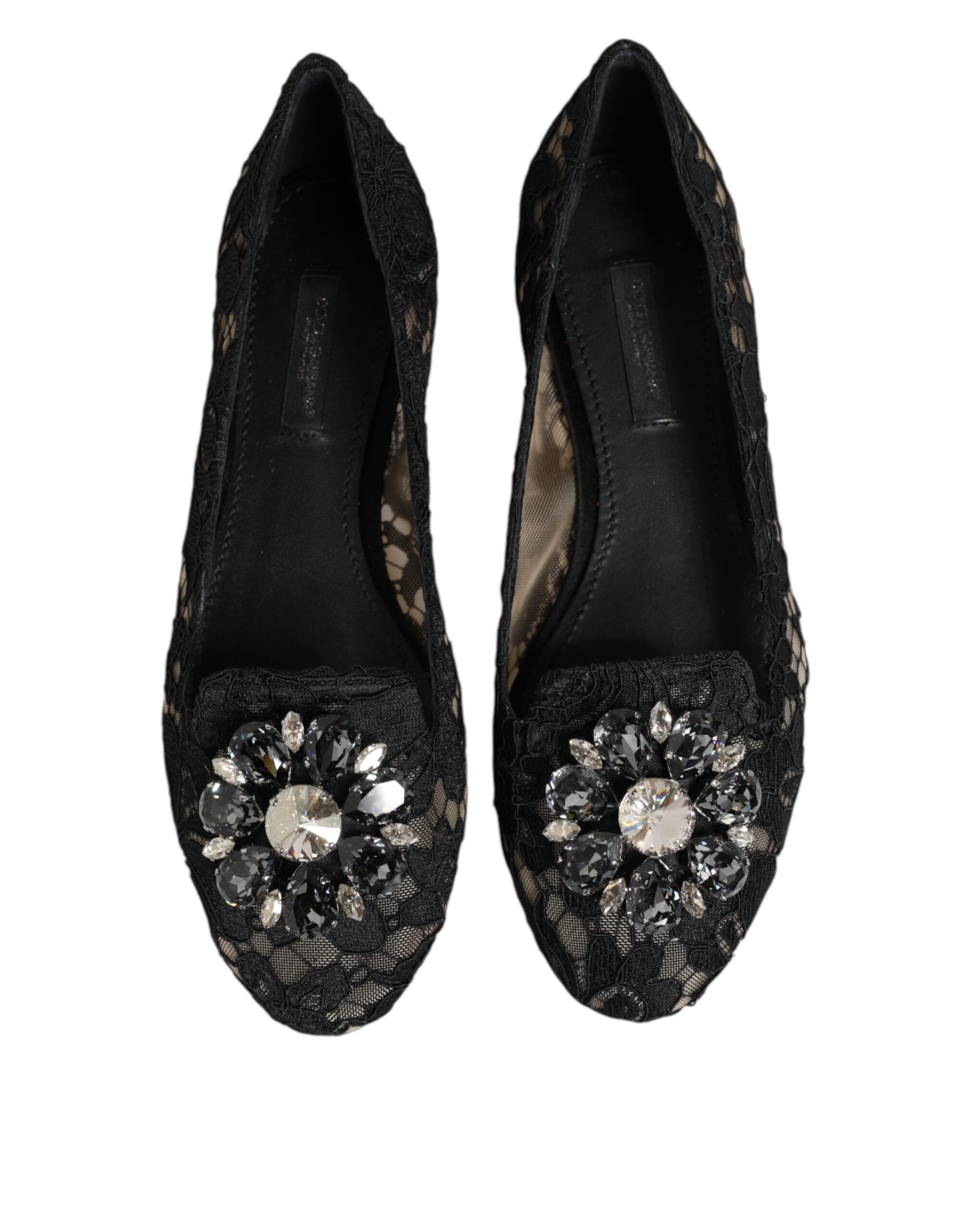 Black Taormina Lace Crystals Flats Shoes