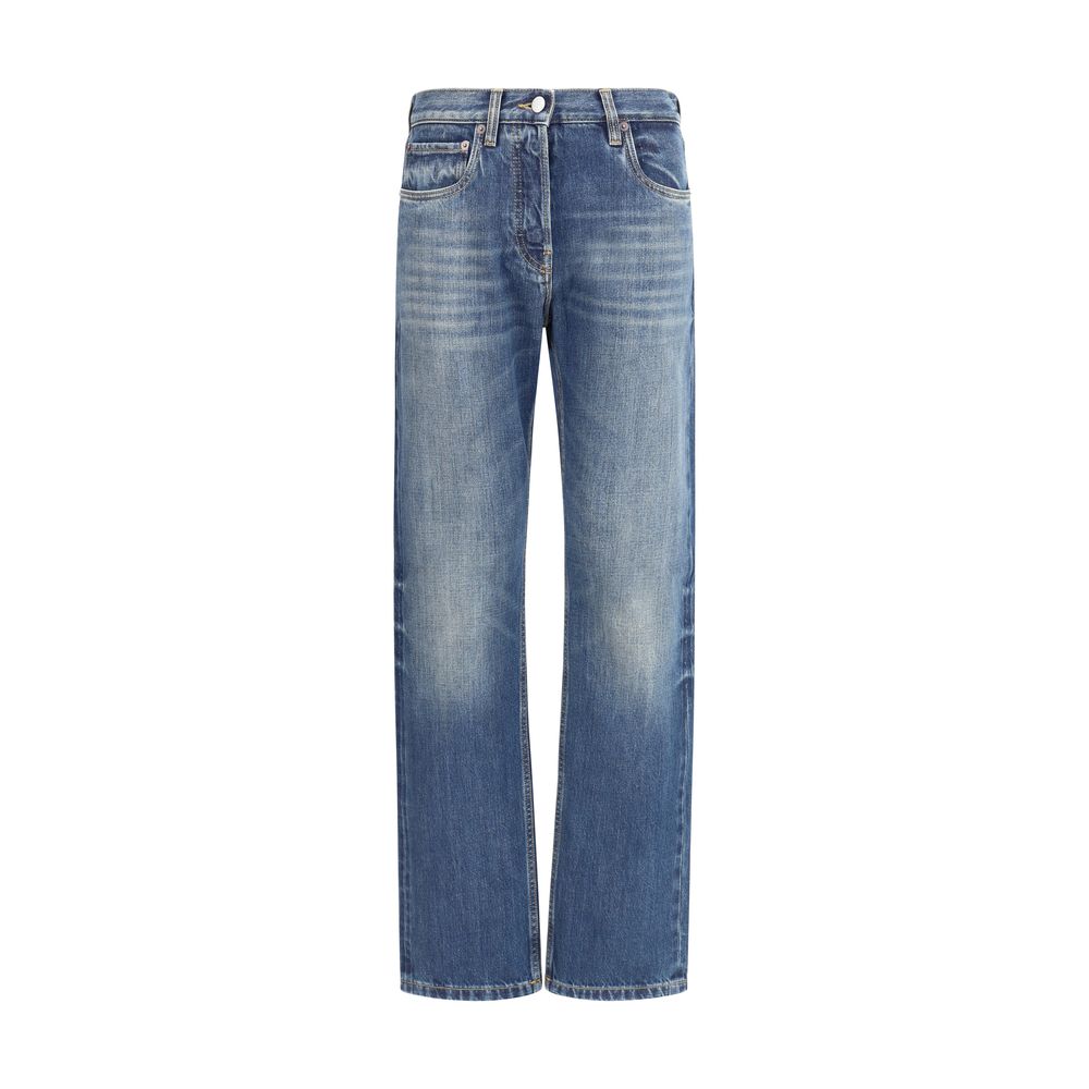 Blue Cotton Straight-Leg Jeans