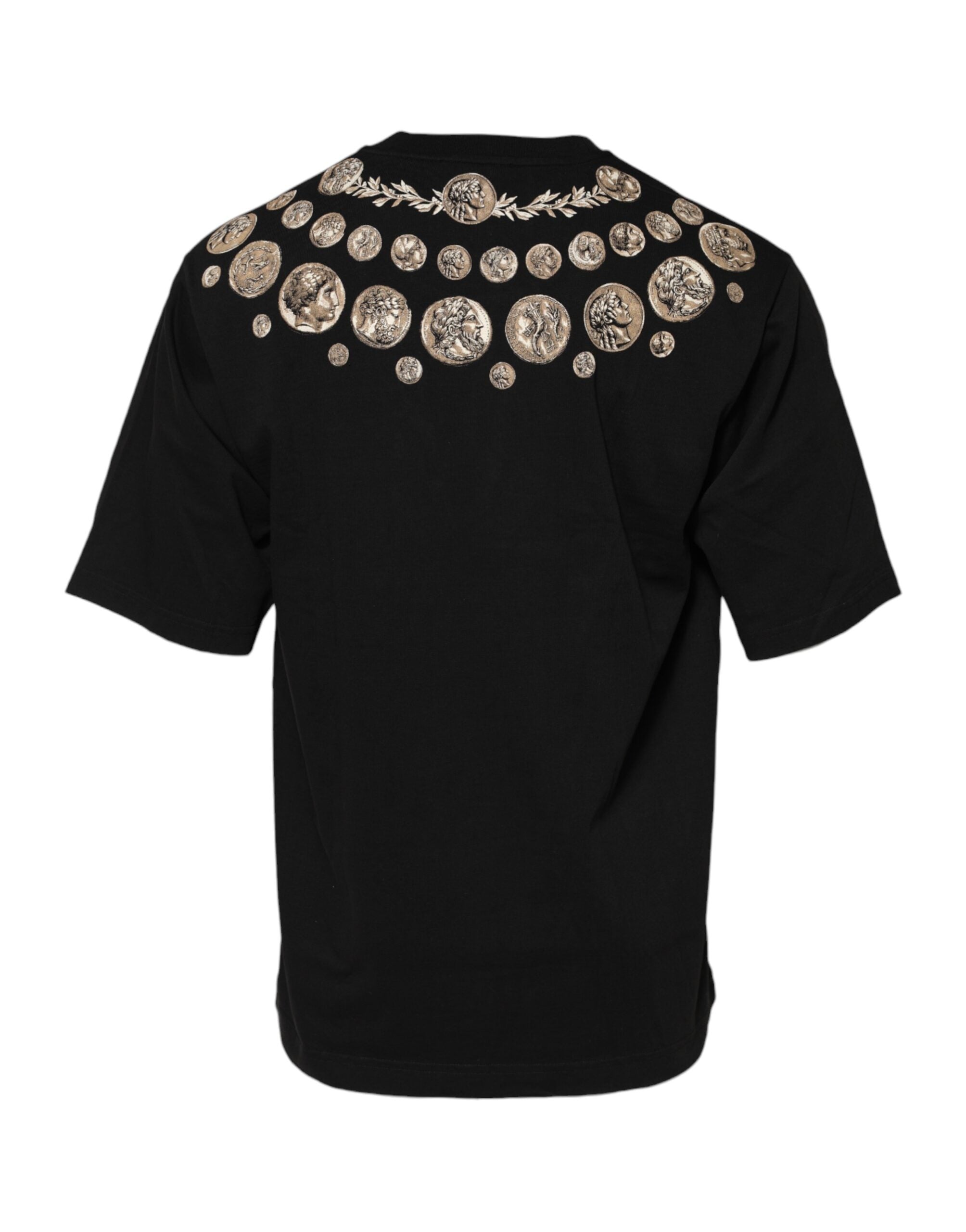 Black Coin Print Cotton Crew Neck T-shirt