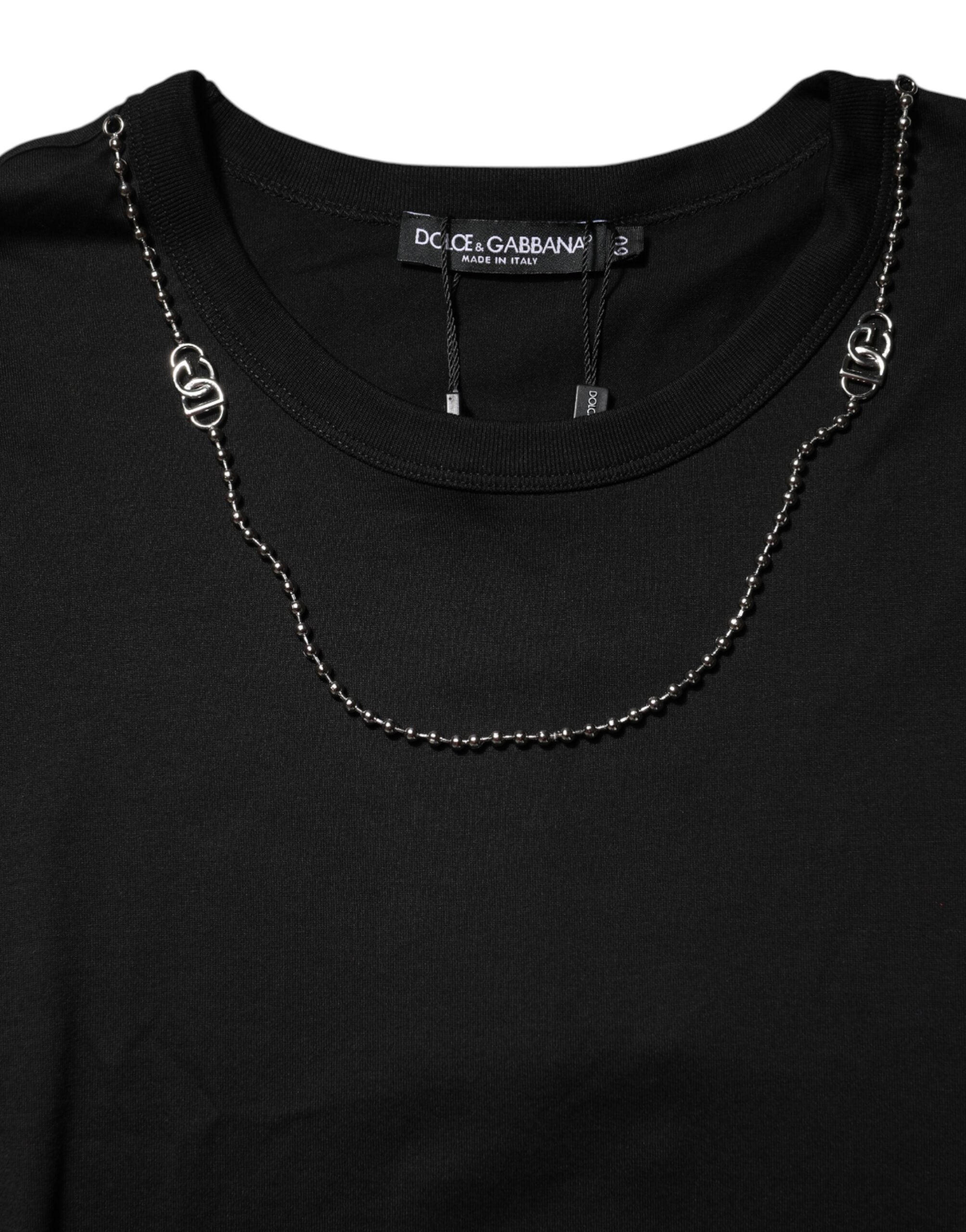 Black Chain Necklace Cotton Crewneck T-shirt