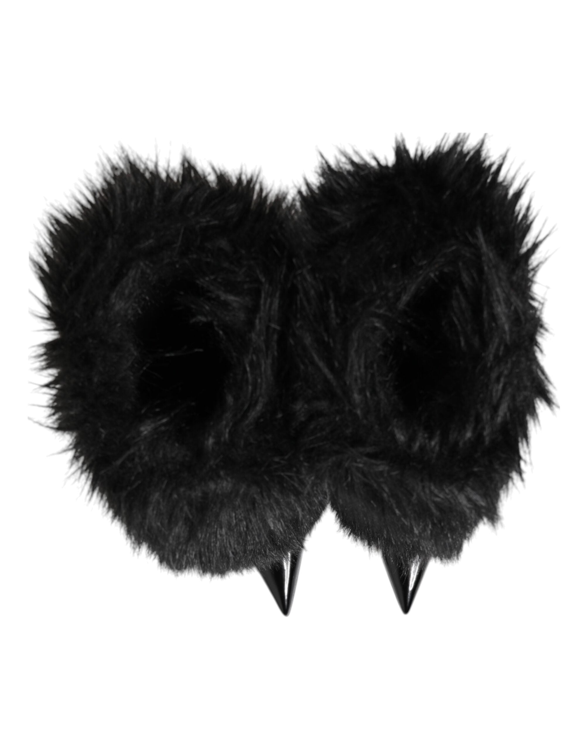 Black Faux Fur Pointed Knee High Stiletto Boots Shoes