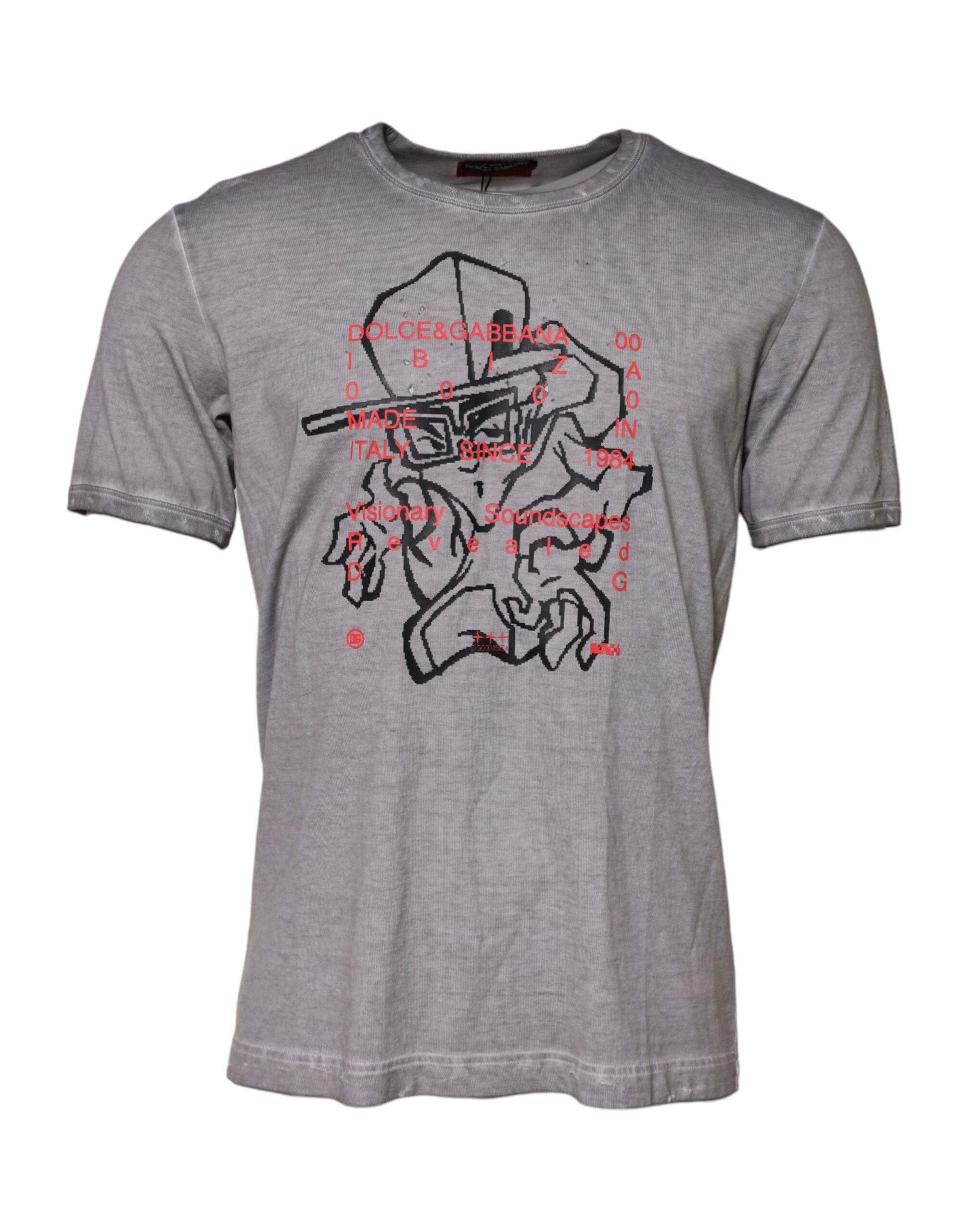 Gray Graphic Print Cotton Crew Neck T-shirt