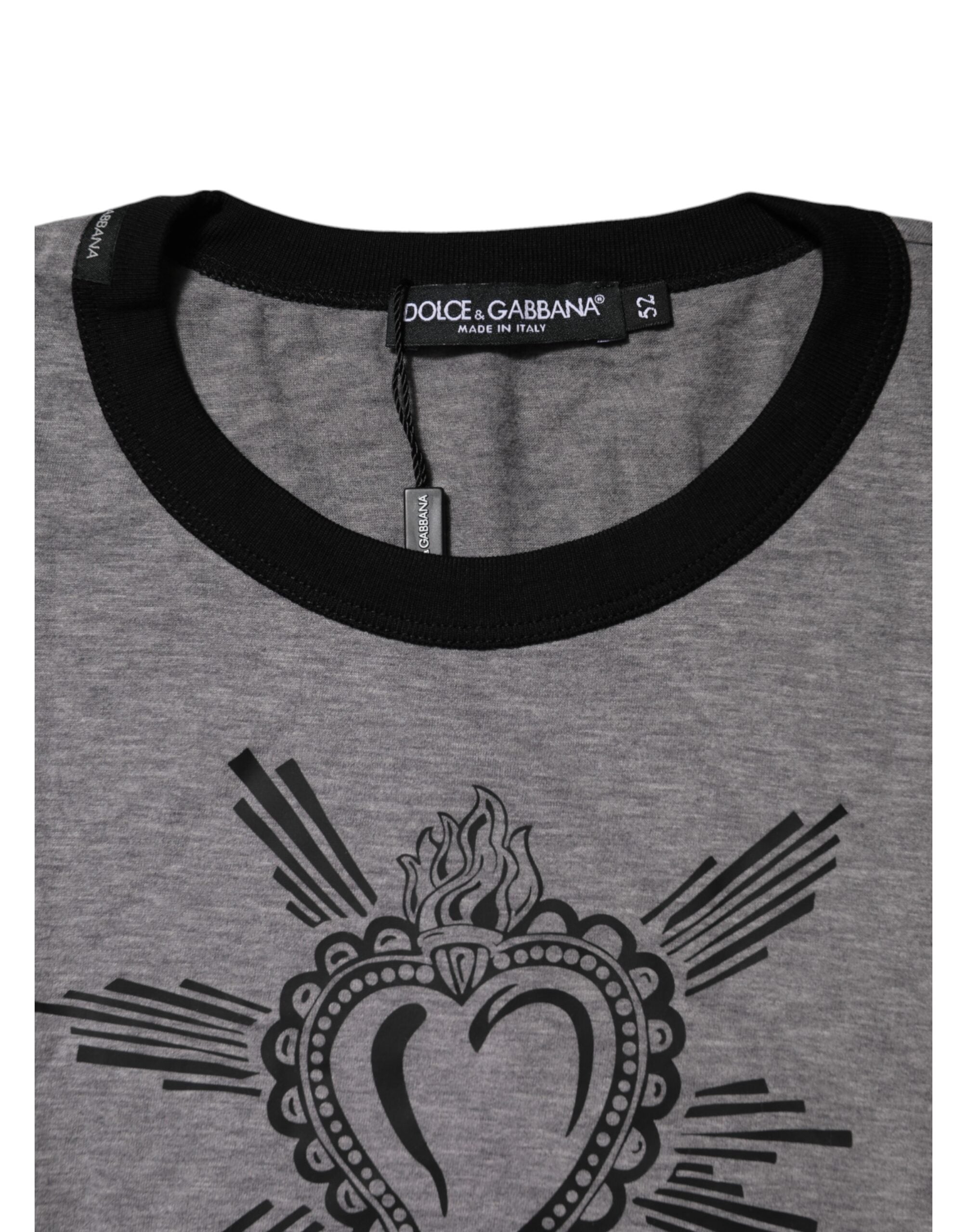 Gray Sacred Heart Cotton Crew Neck T-shirt