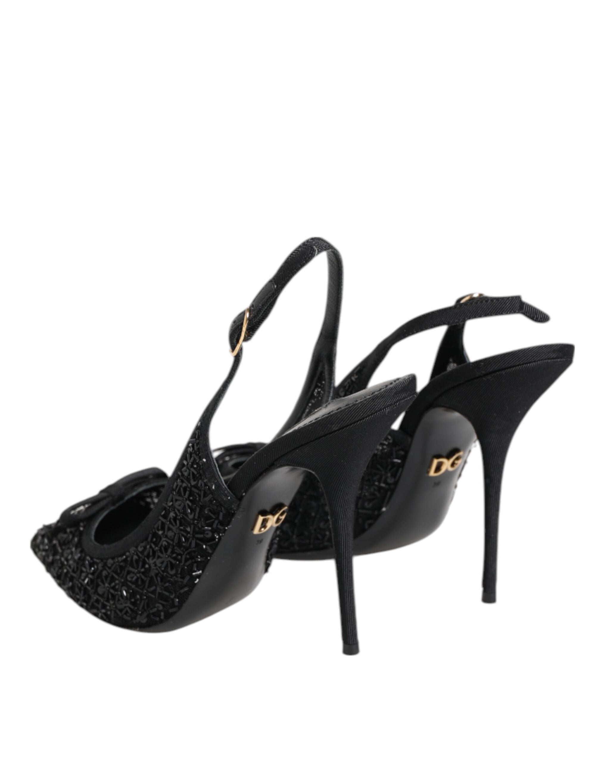 Black Tulle Ricamo Heels Slingbacks Shoes