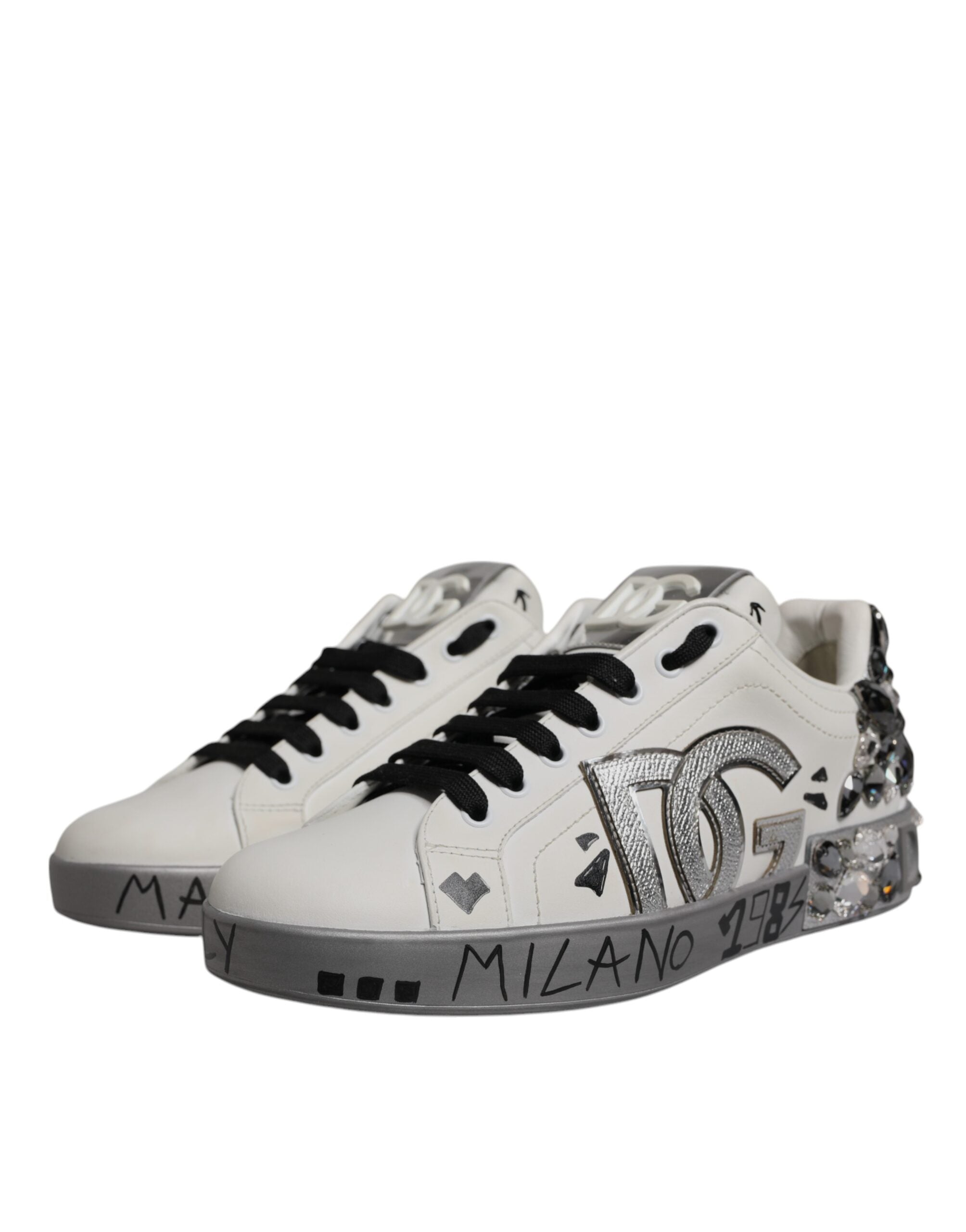 White Crystal Logo Portofino Sneakers Shoes