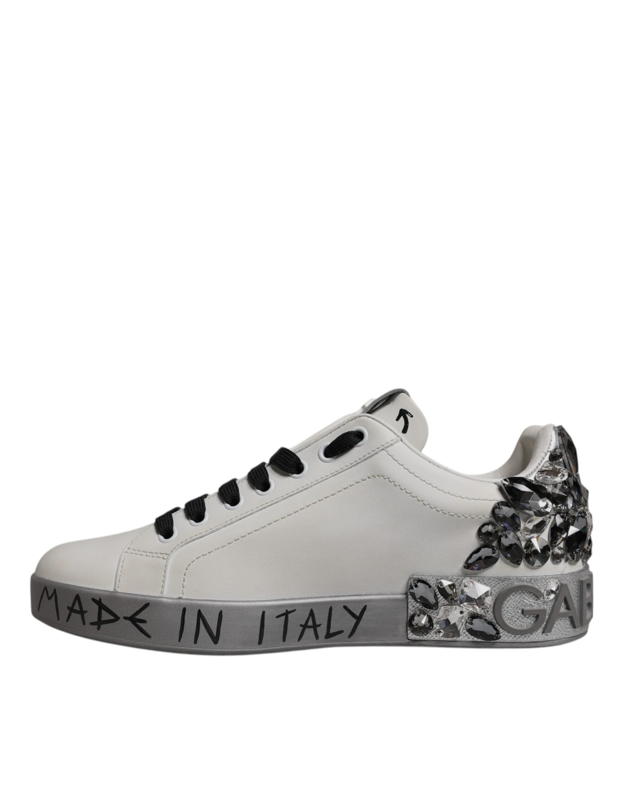 White Crystal Logo Portofino Sneakers Shoes