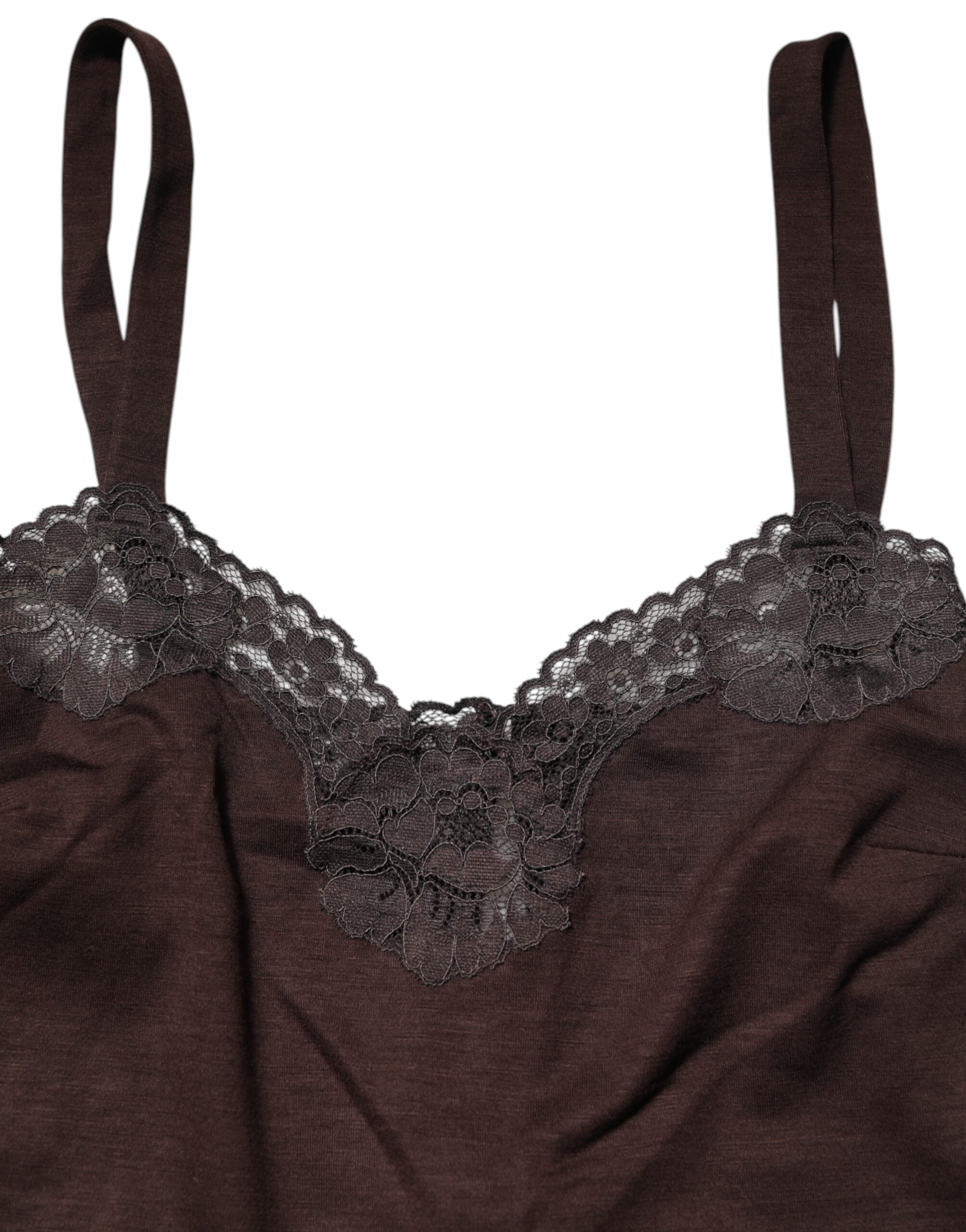 Dark Brown Lace Trim Wool Sleeveless Tank Top