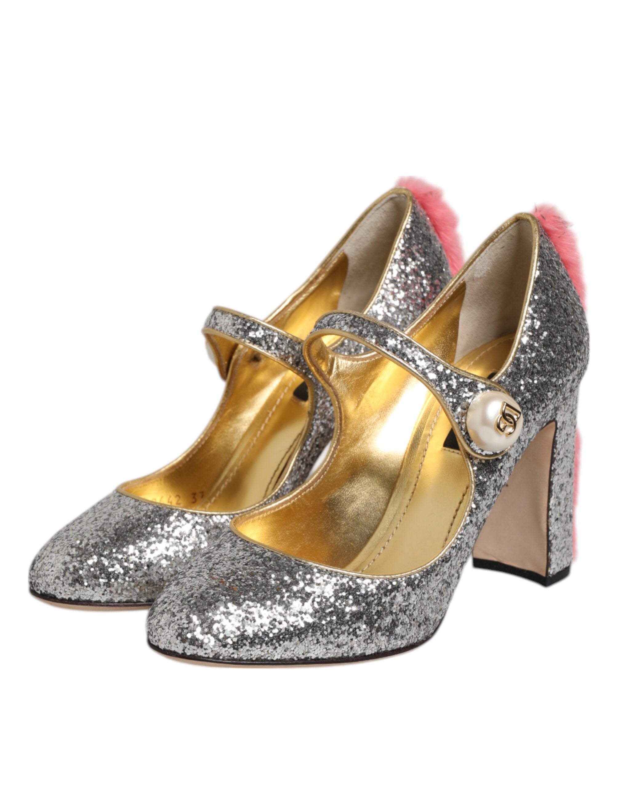 Silver Glitter Mink Fur VALLY Pumps Shoes