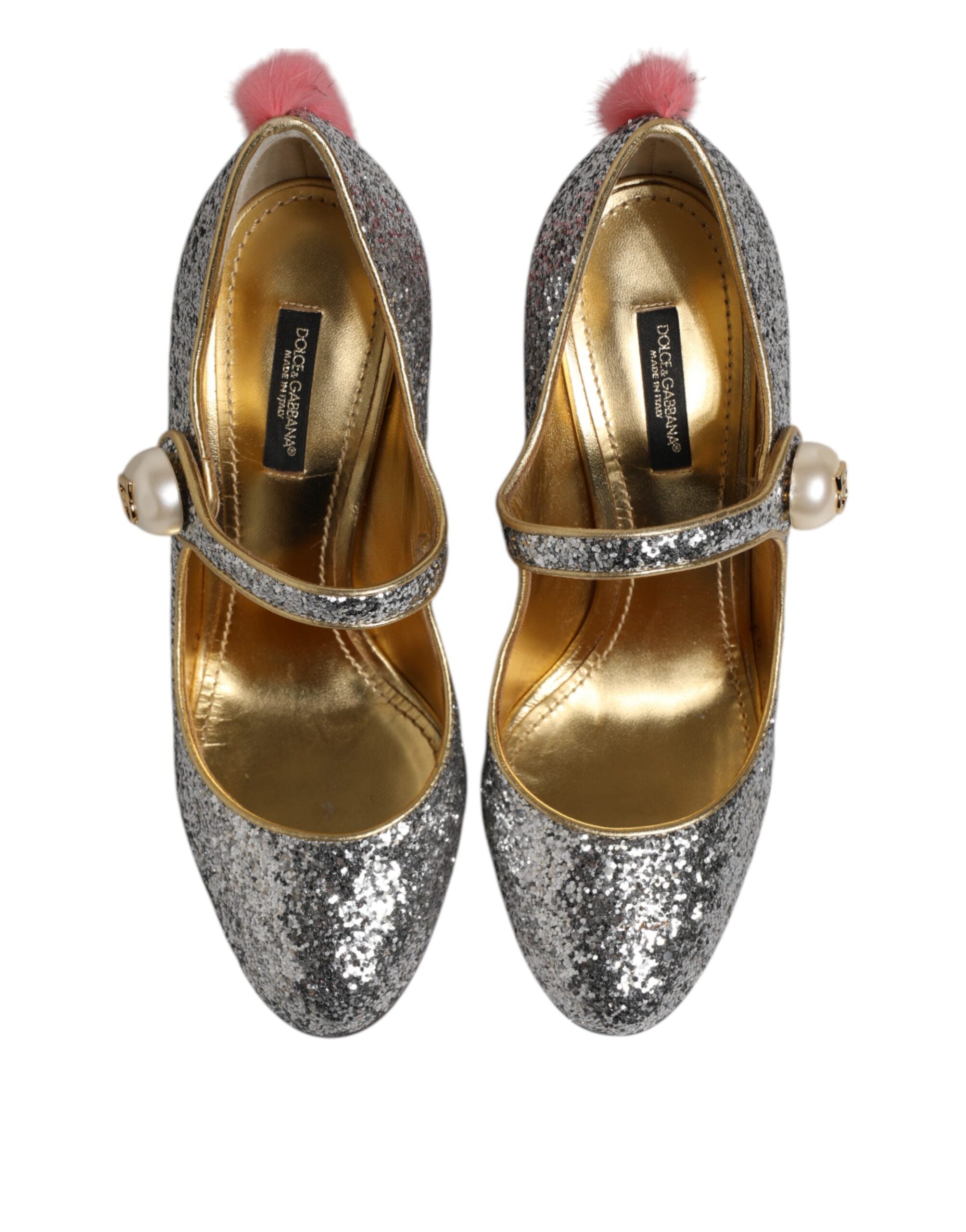 Silver Glitter Mink Fur VALLY Pump Shoes