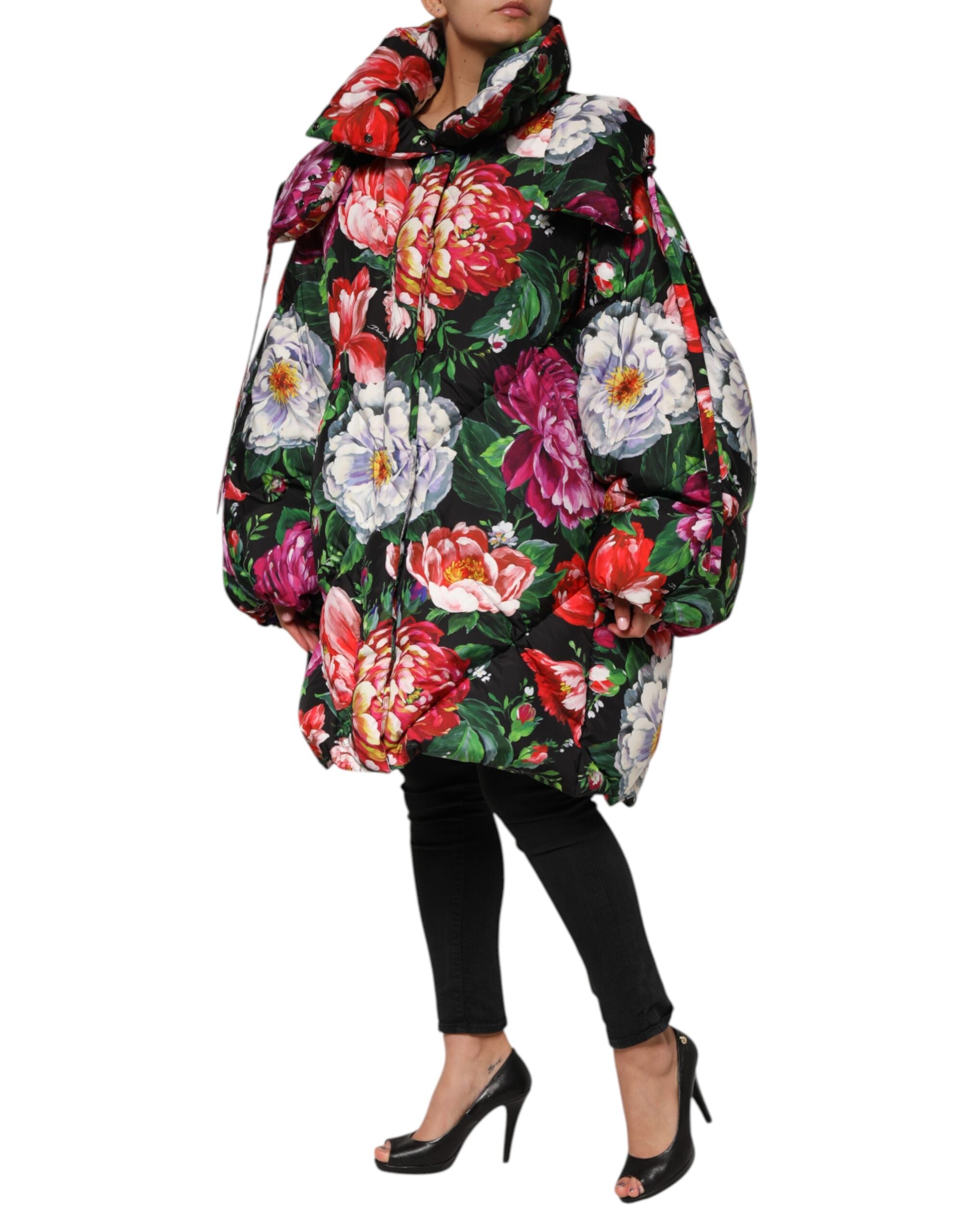 Multicolor Floral Hooded Puffer Coat Jacket