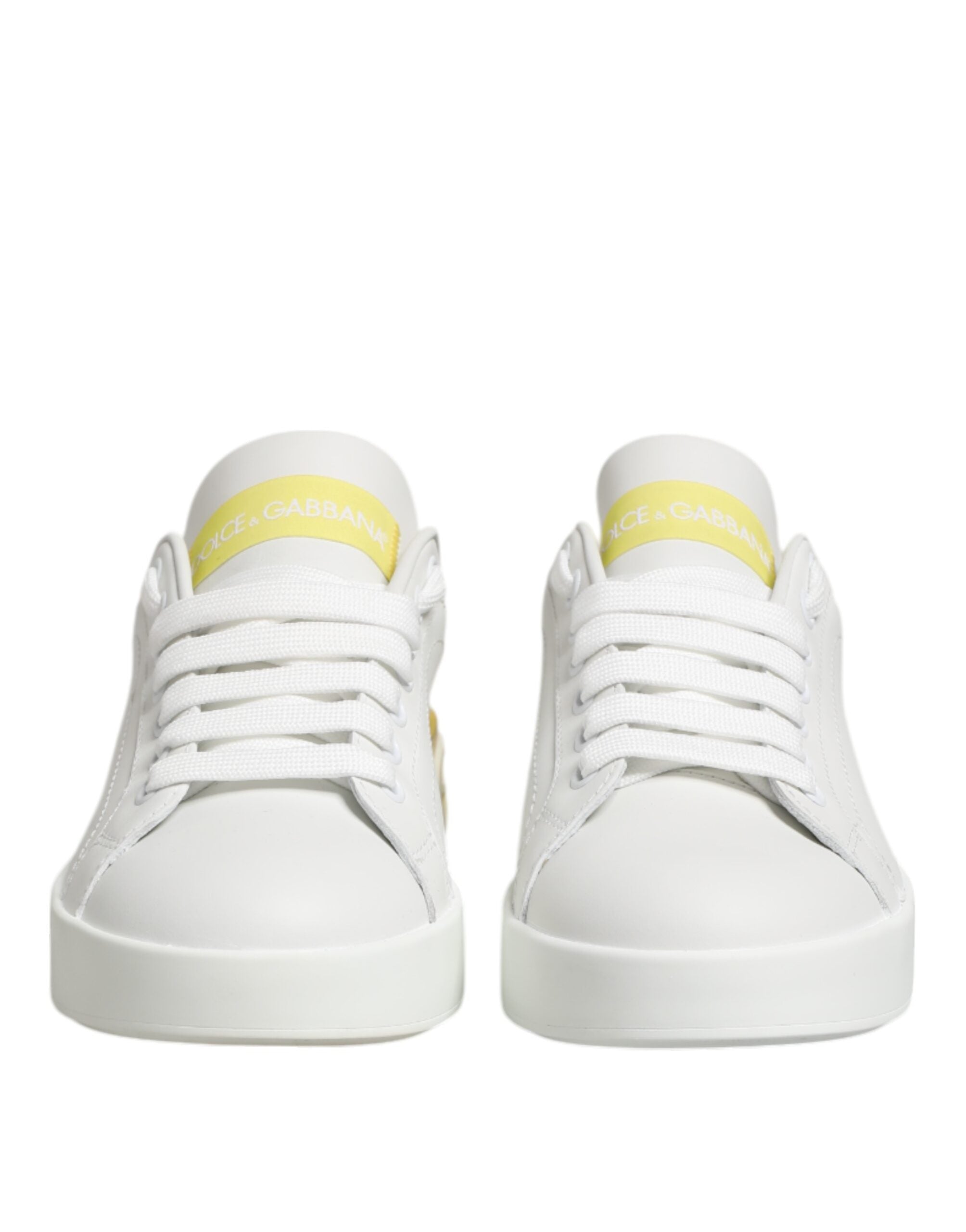 White Yellow Leather Low Top Sneakers Shoes
