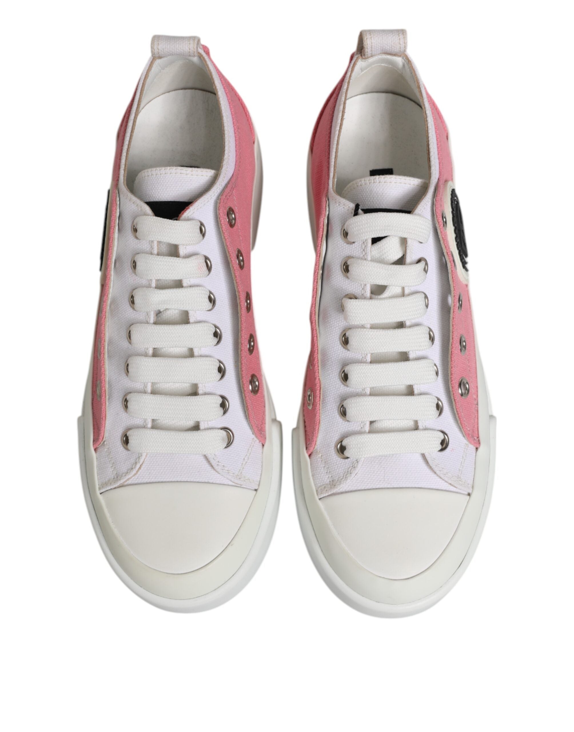 White Pink Canvas Low Top Sneakers Shoes