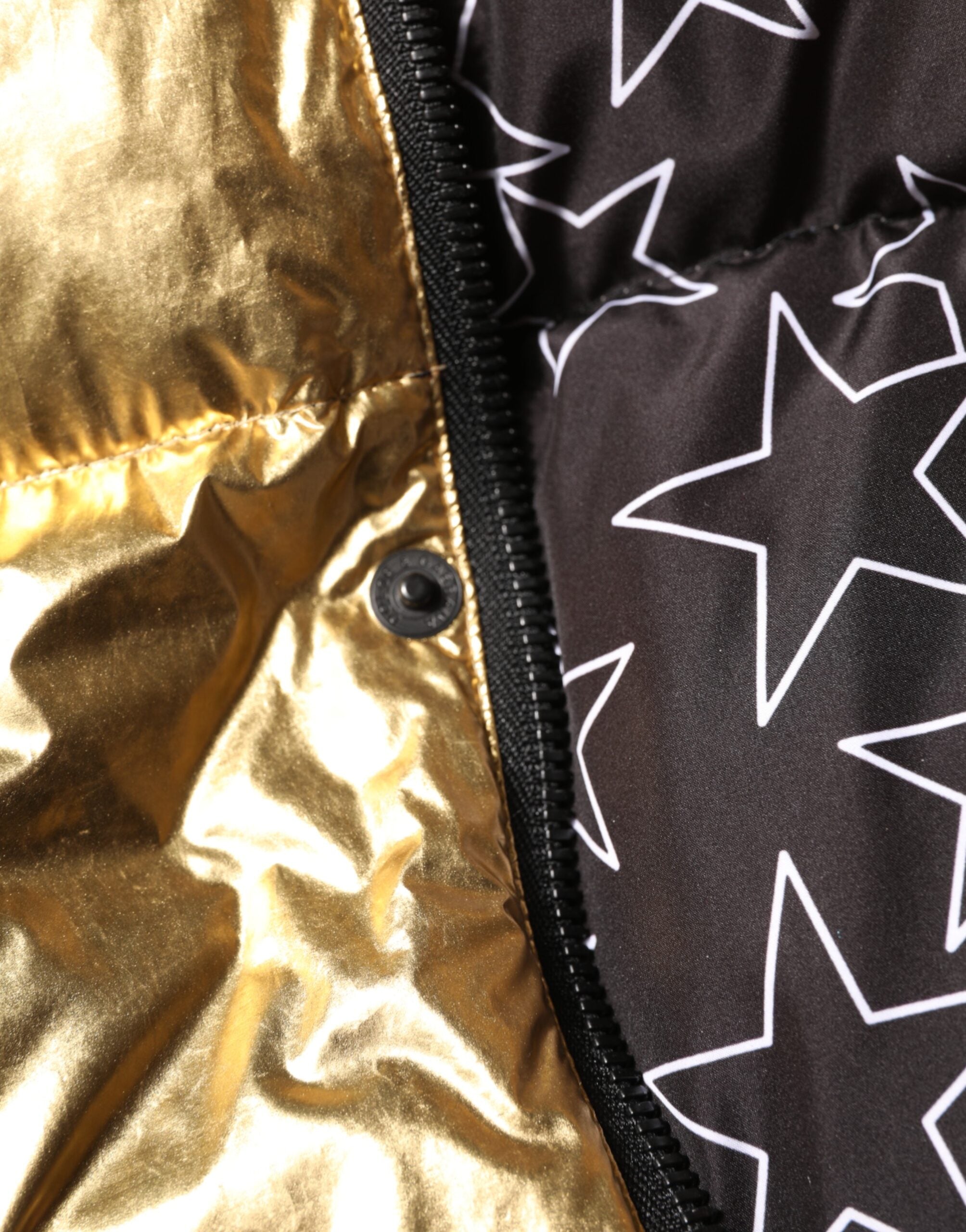 Gold Hooded Puffer Quilted Full Zip Jacket