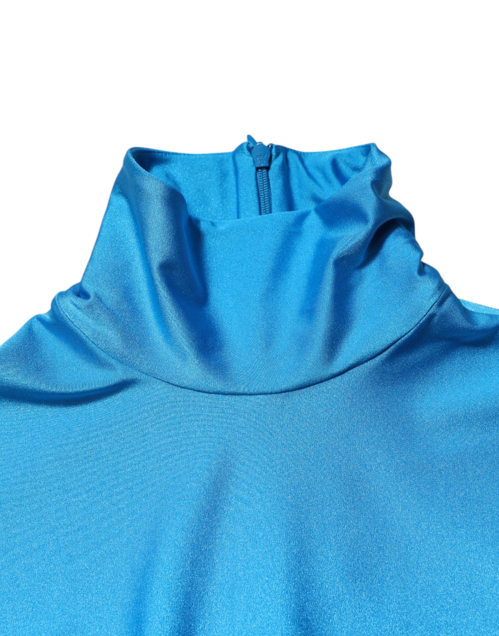 Blue Nylon Turtleneck Bodycon Jumpsuit Dress