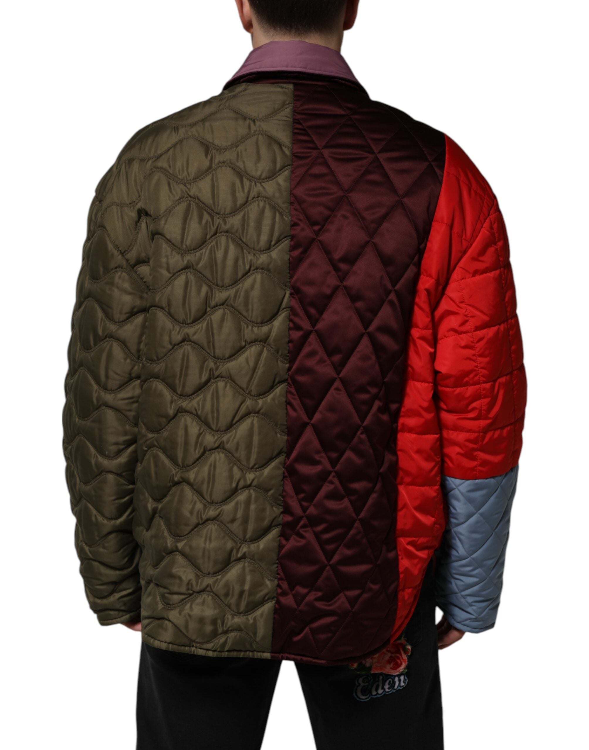 Multicolor Patchwork PolyesterQuilted Jacket
