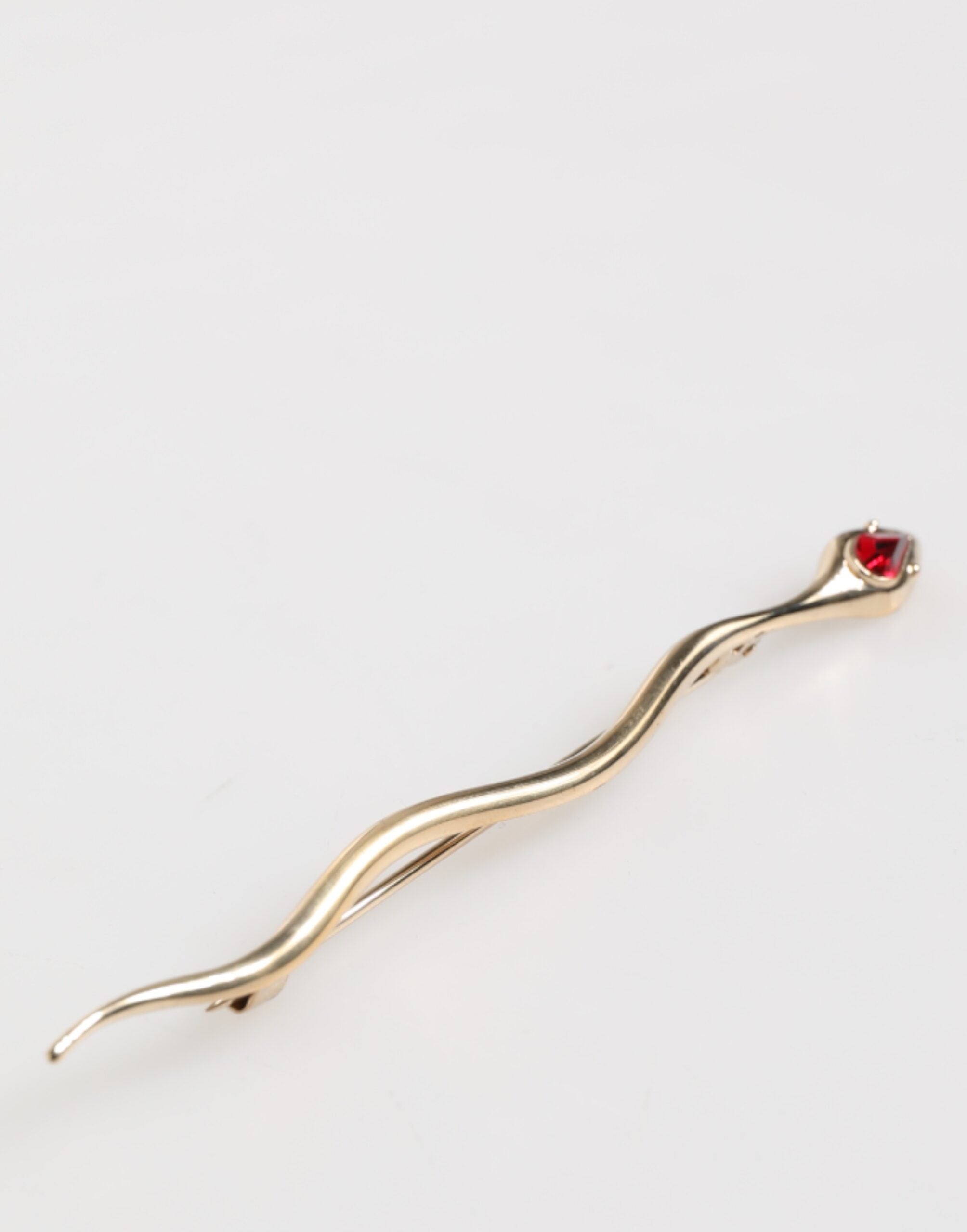 Gold Brass Red Crystal Spilla Serpente Mens Brooch Pin