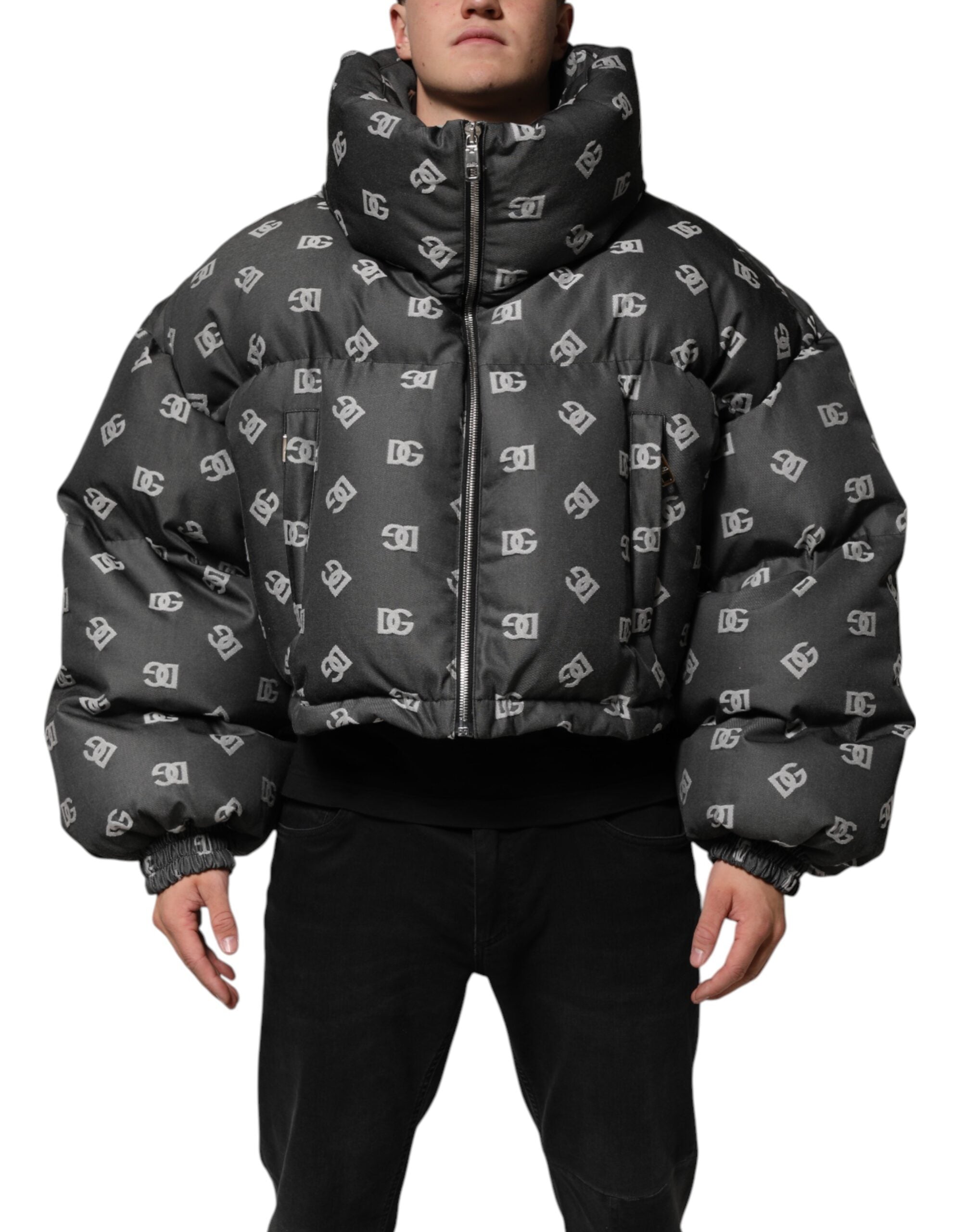 Black DG Monogram Full Zip Puffer Men Jacket