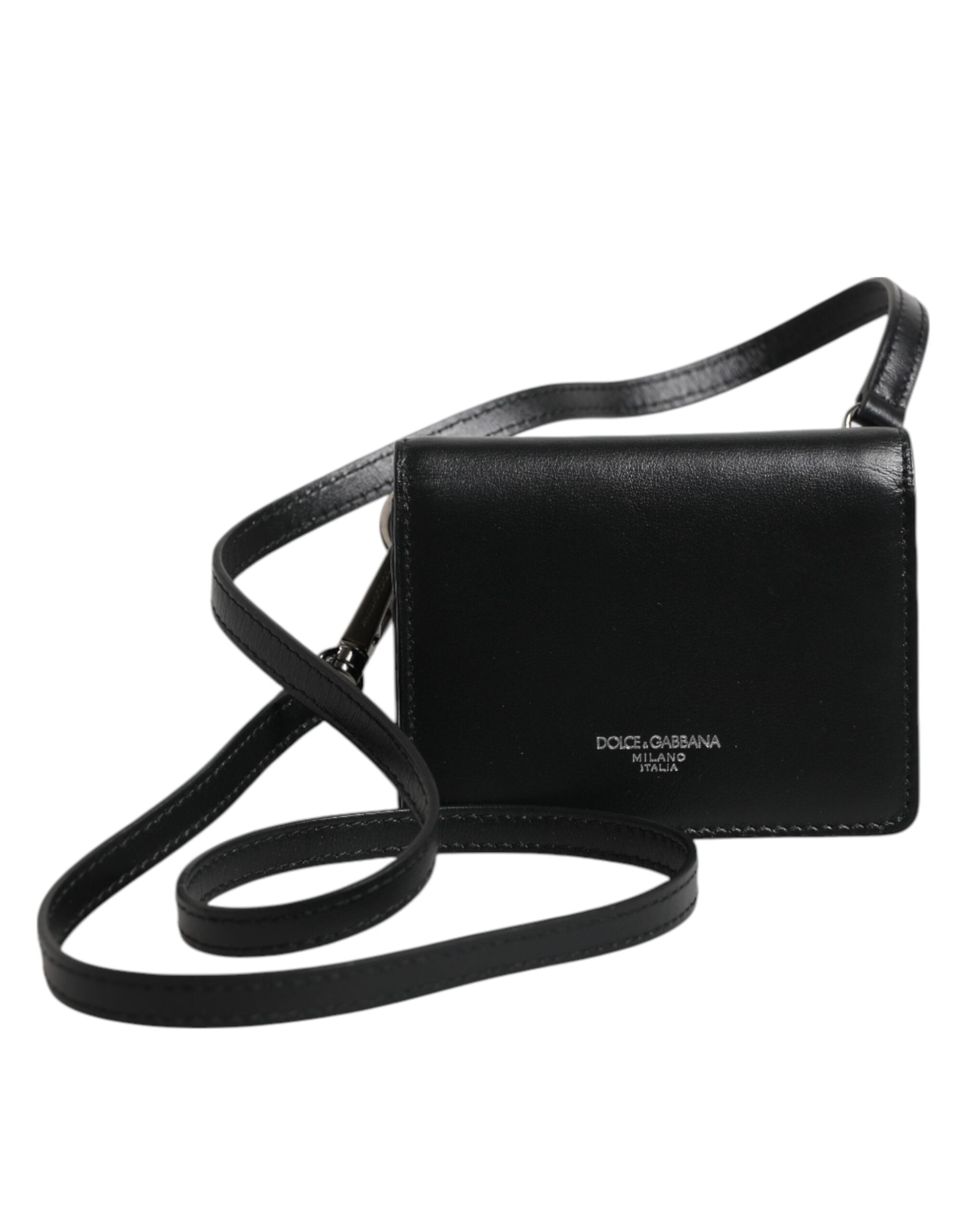 Black Leather Bifold Card Holder Crossbody Men Borse Bag
