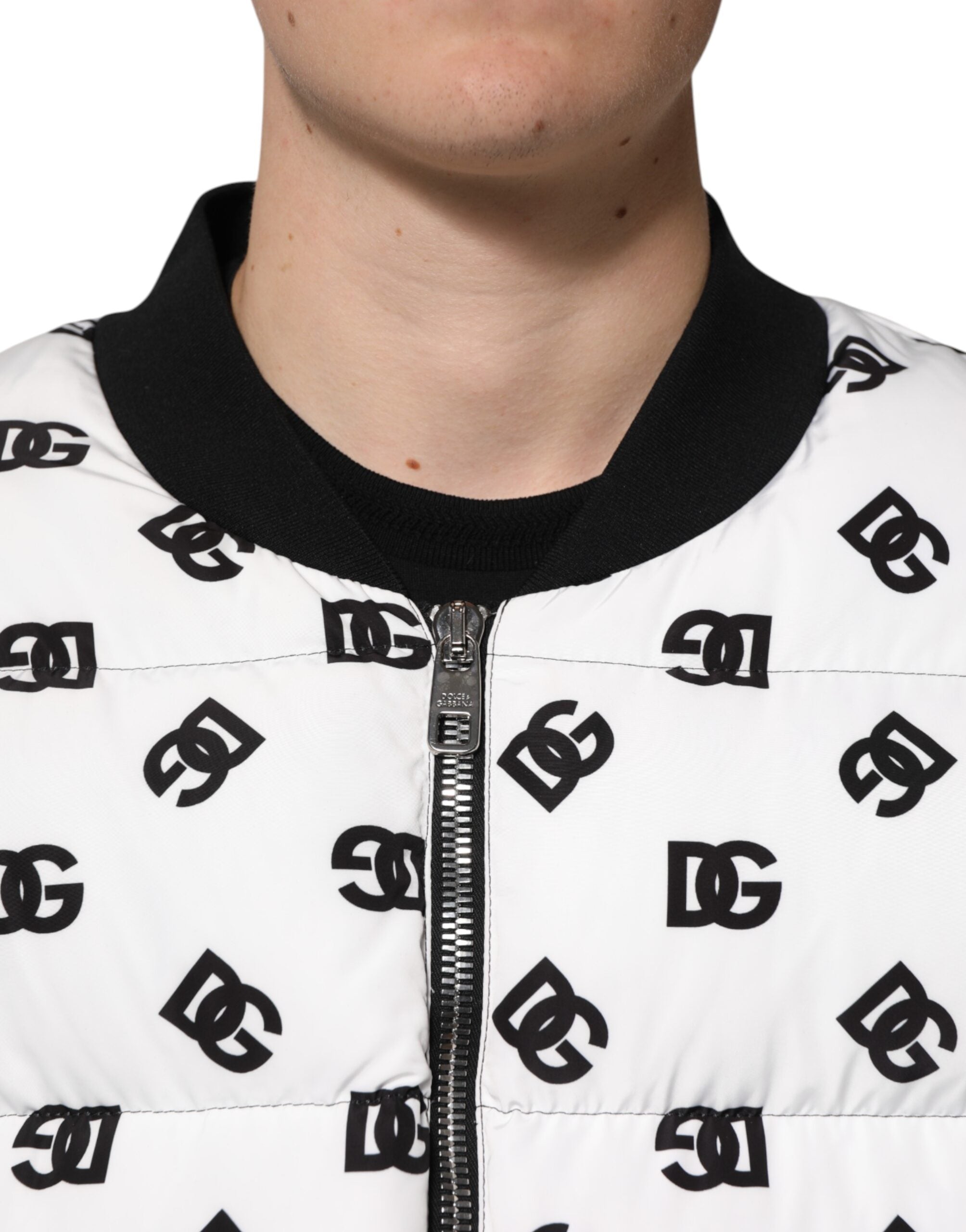 White DG Monogram Full Zip Quilted Jacket