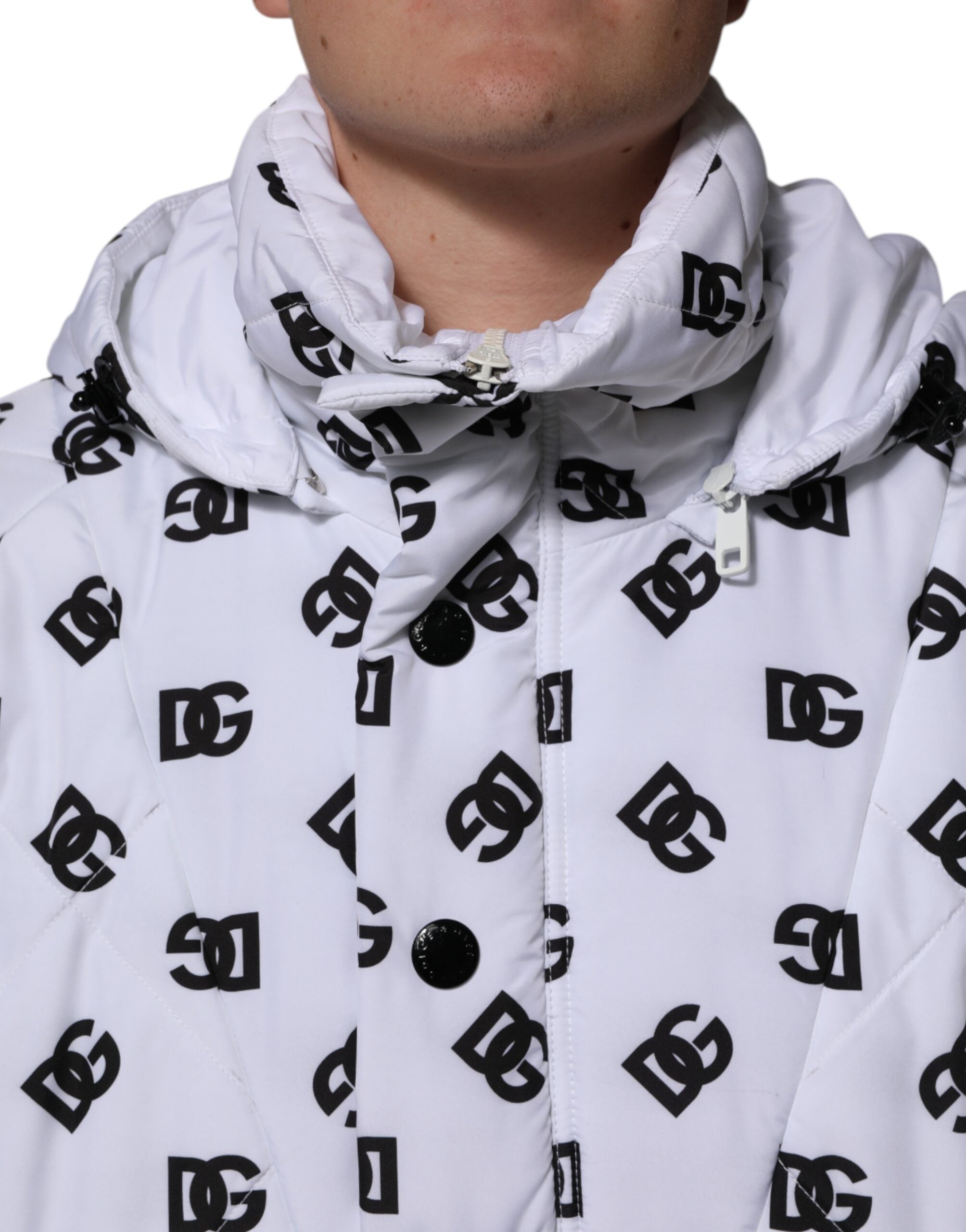 White DG Monogram Hooded Quilted Jacket