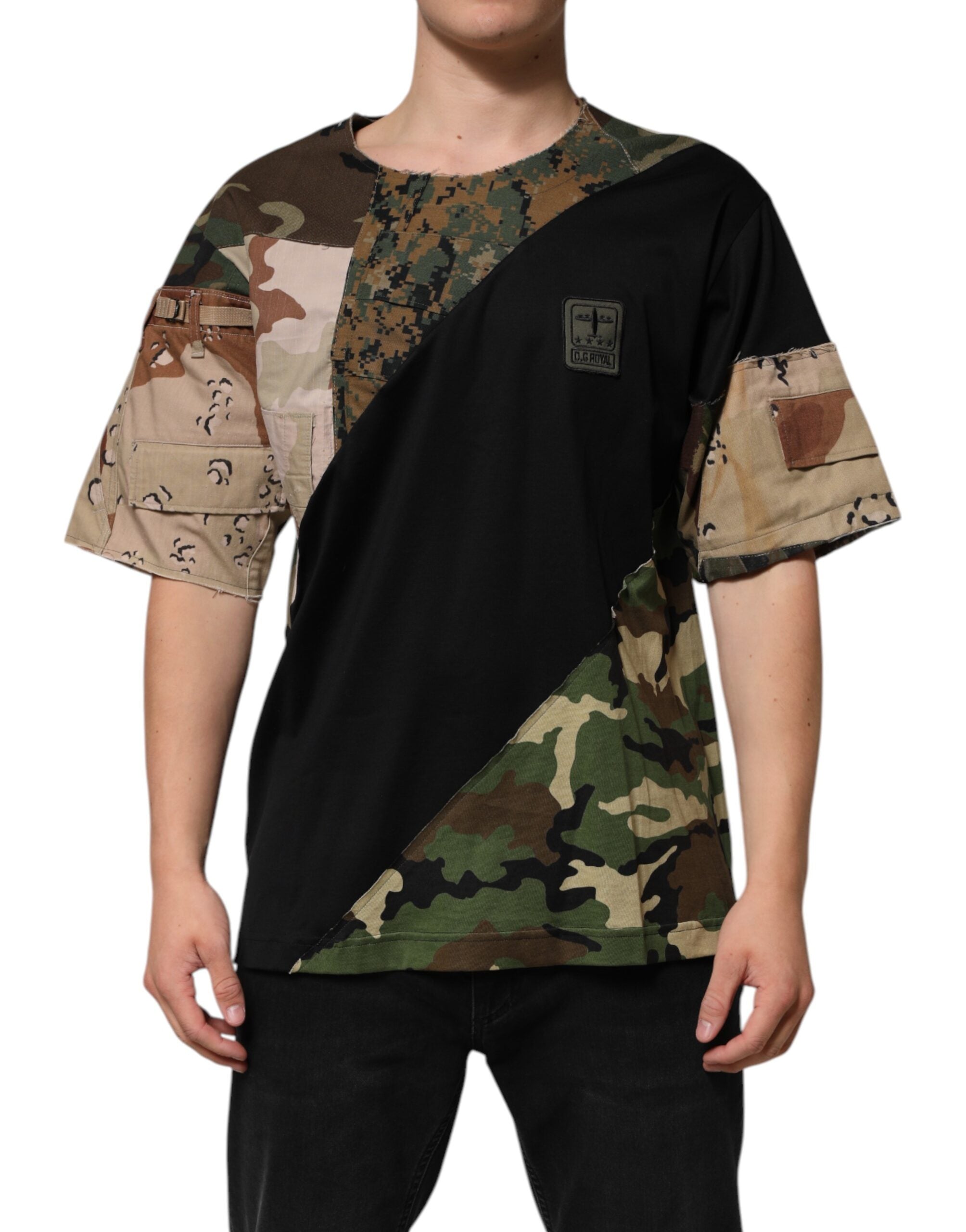 Multicolor Patchwork Cotton CrewNeck T-shirt