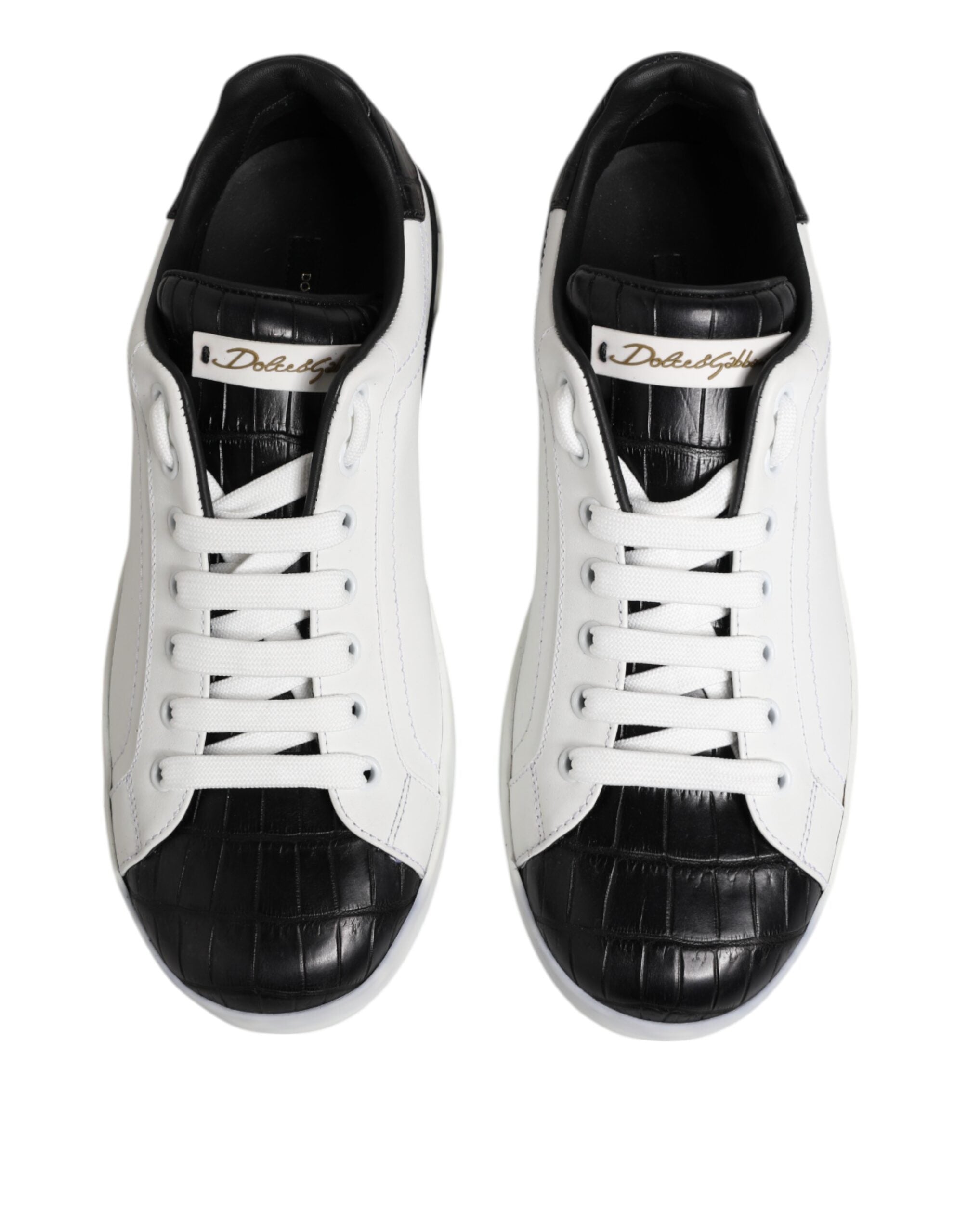 White Black Leather Portofino Sneaker Shoes