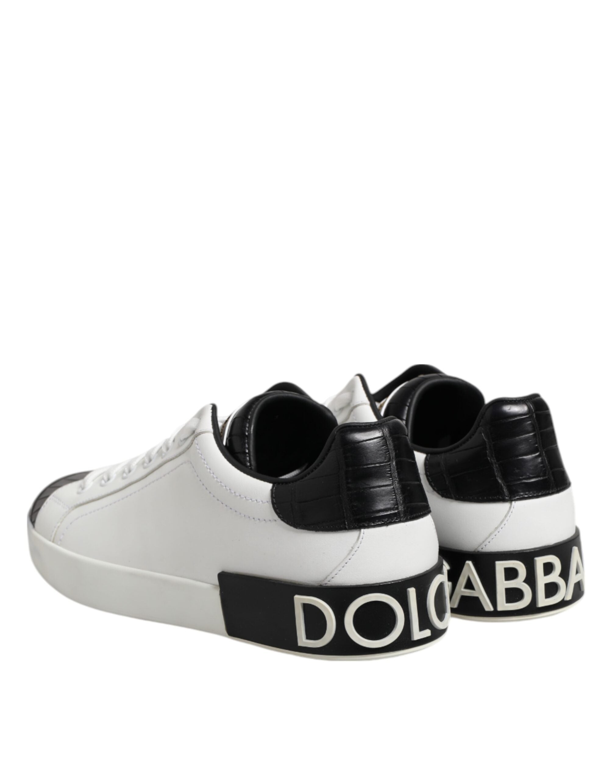 White Black Leather Portofino Sneaker Shoes