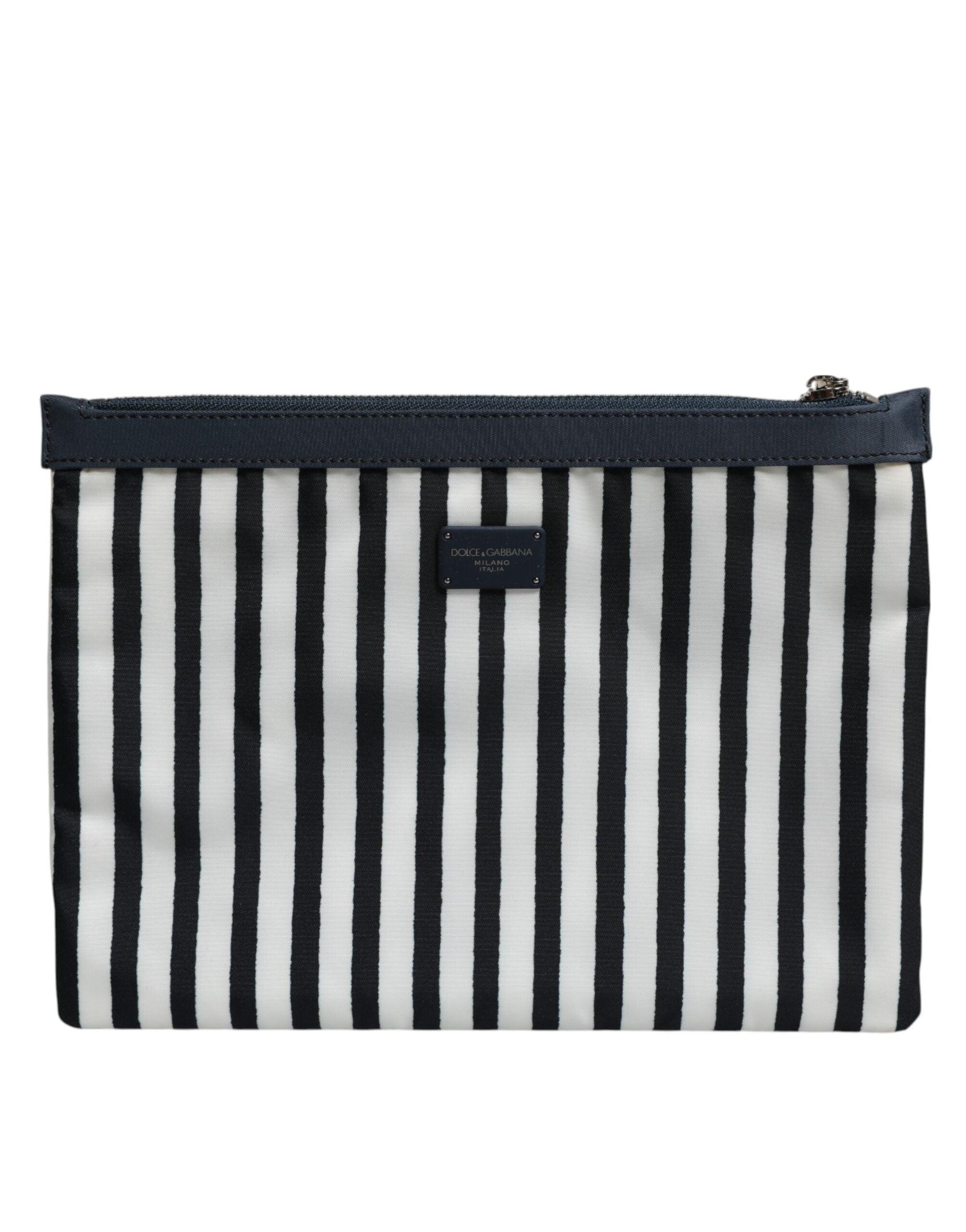 Black White Striped Logo Plaque Clutch Borse Pouch Bag