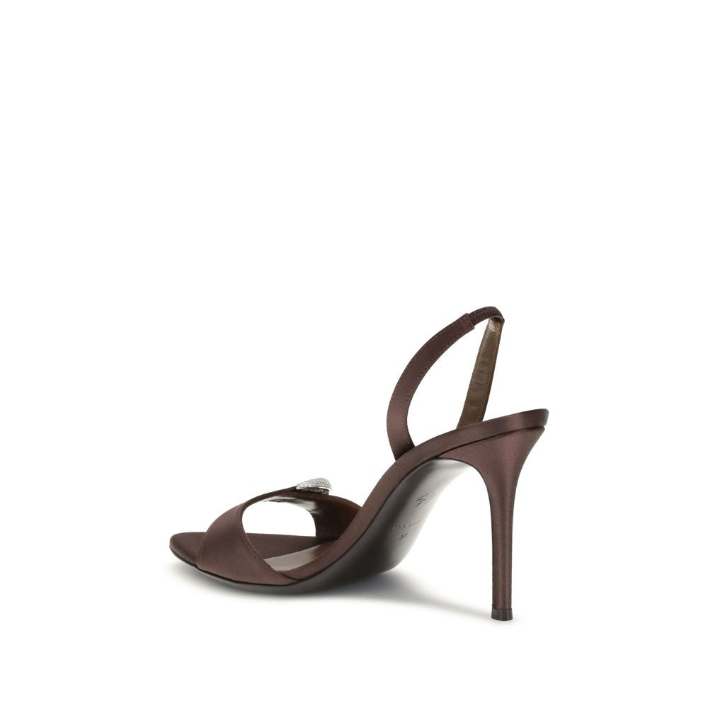 Brown Silk Stiletto Heel Sandals