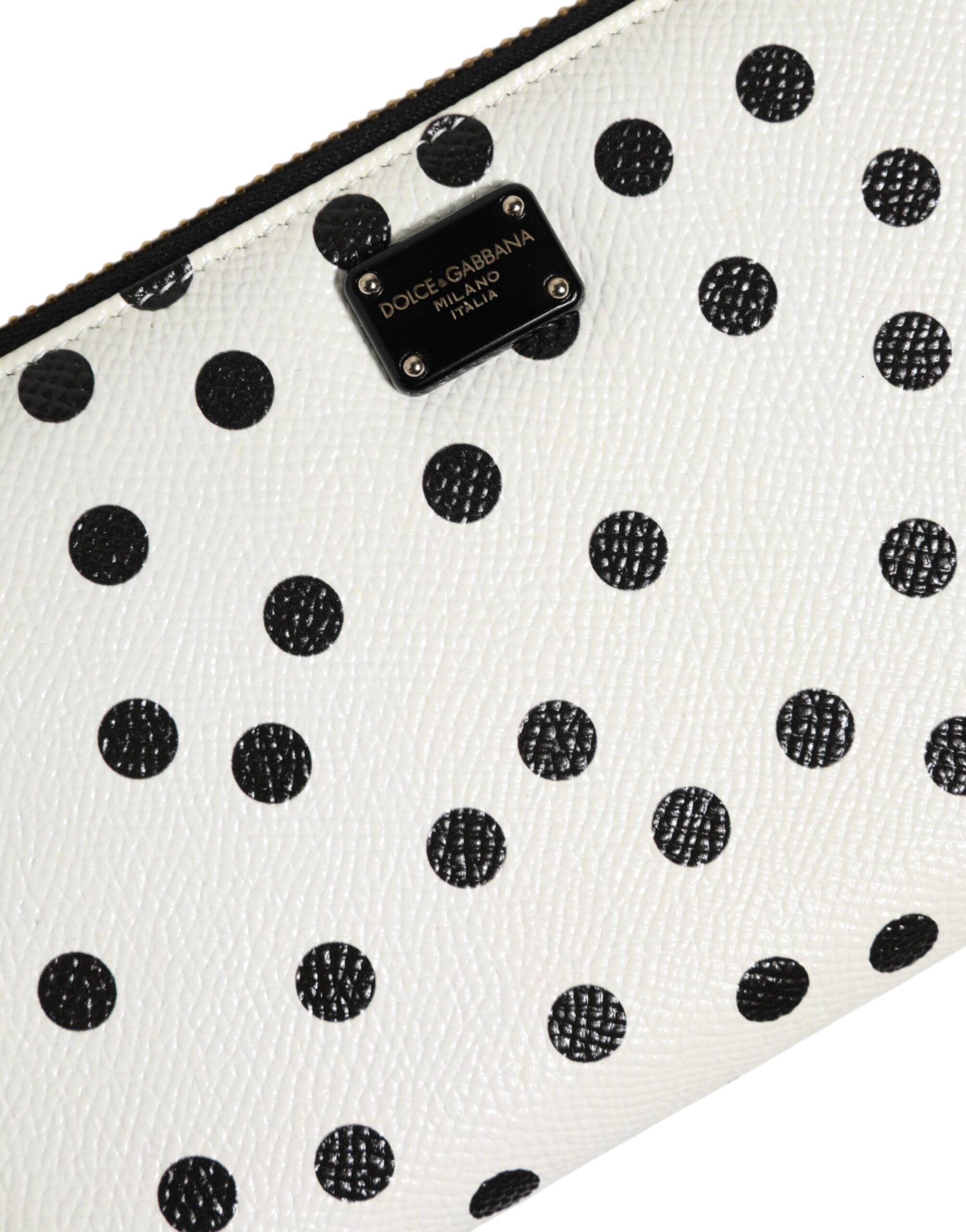 White Black Dotted Leather Zip Around Continental Wallet