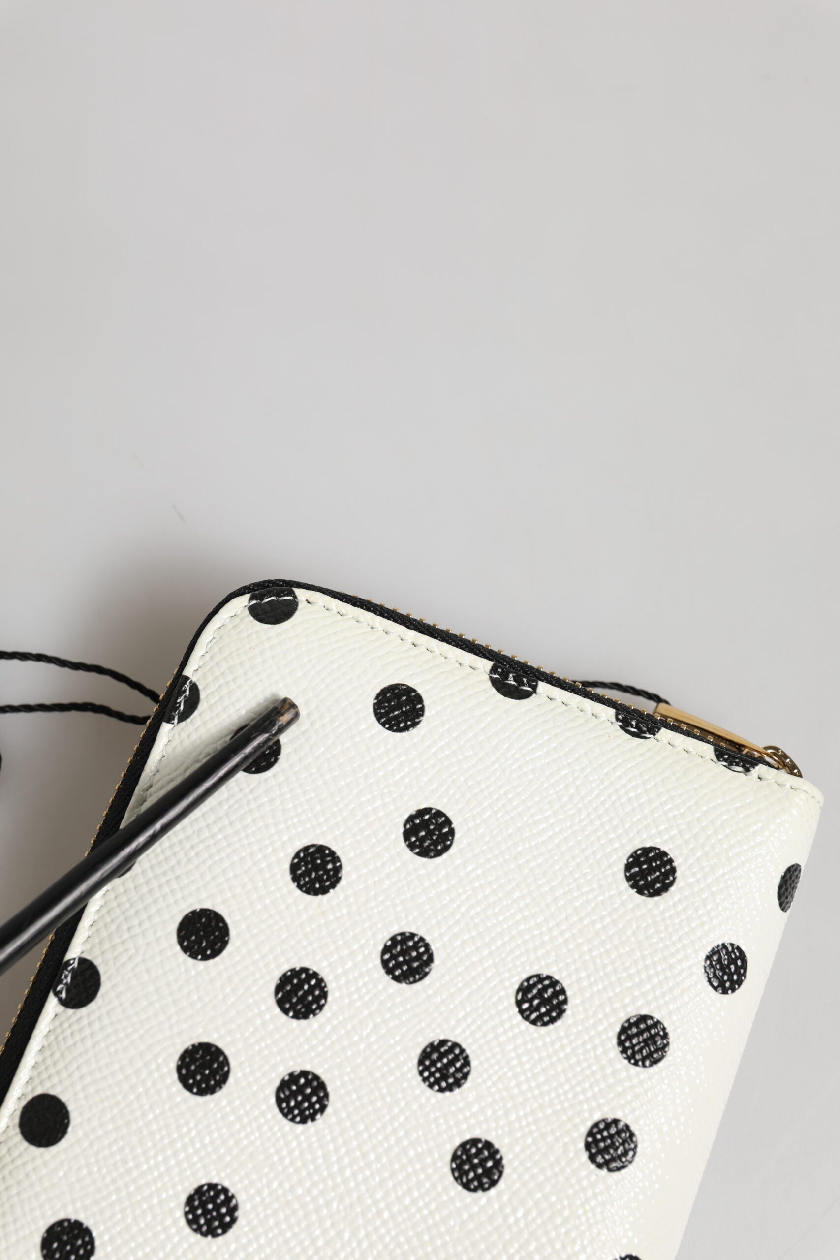 White Black Dotted Leather Zip Around Continental Wallet